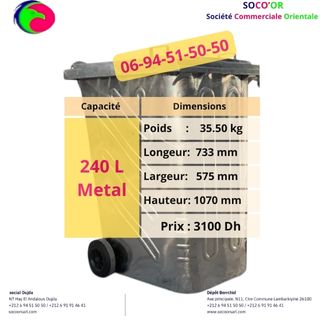 Poubelle Métallique Galvanisée 240 Litres