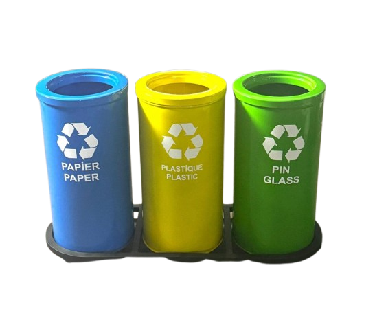 Kit de Tri Sélectif 3 Compartiments TM-1017A avec Support Métallique Intégré