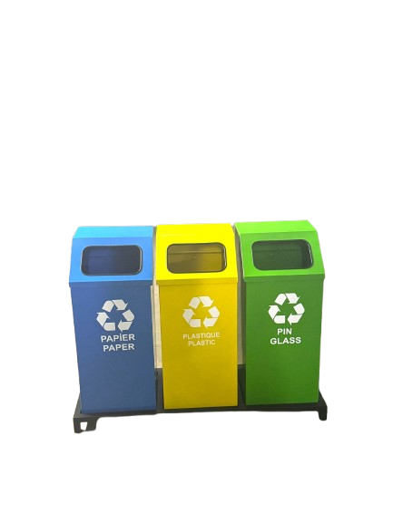 Kit de Tri Sélectif 3 Compartiments TM-1017A avec Support Métallique Intégré