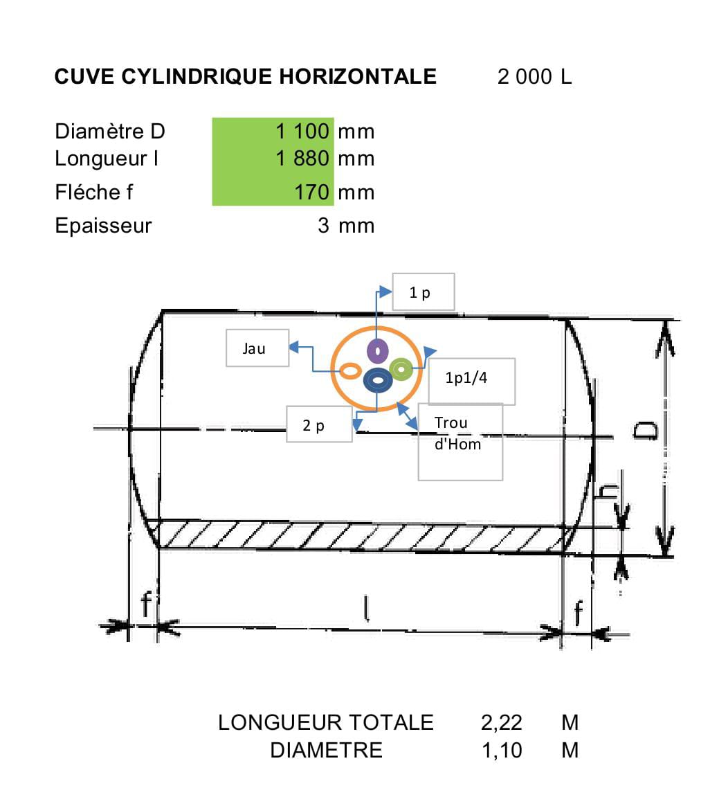 Citerne Métallique Cylindrique Horizontale – 2000 Litres