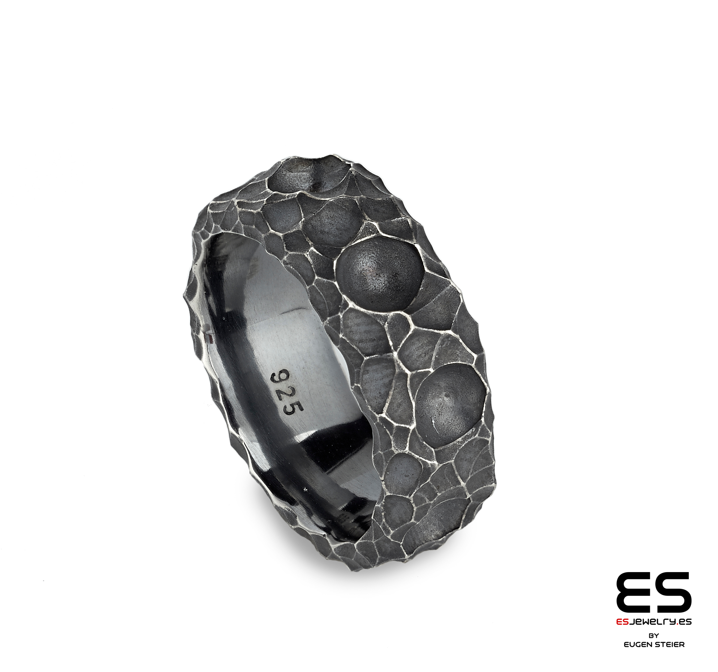 Moon Ring - Textured Black Silver Ring