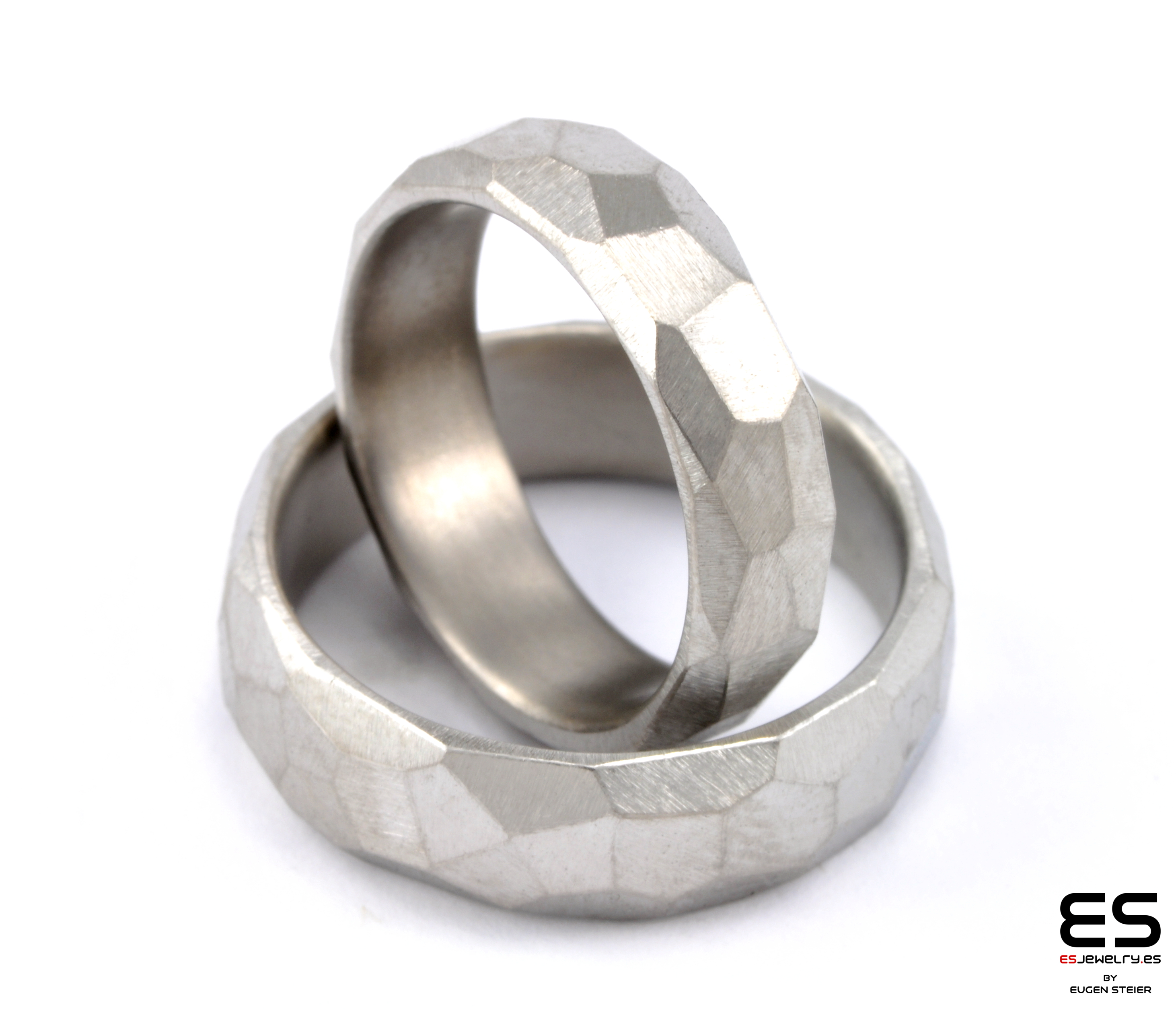 Titanium Wedding Rings Facetted Surface