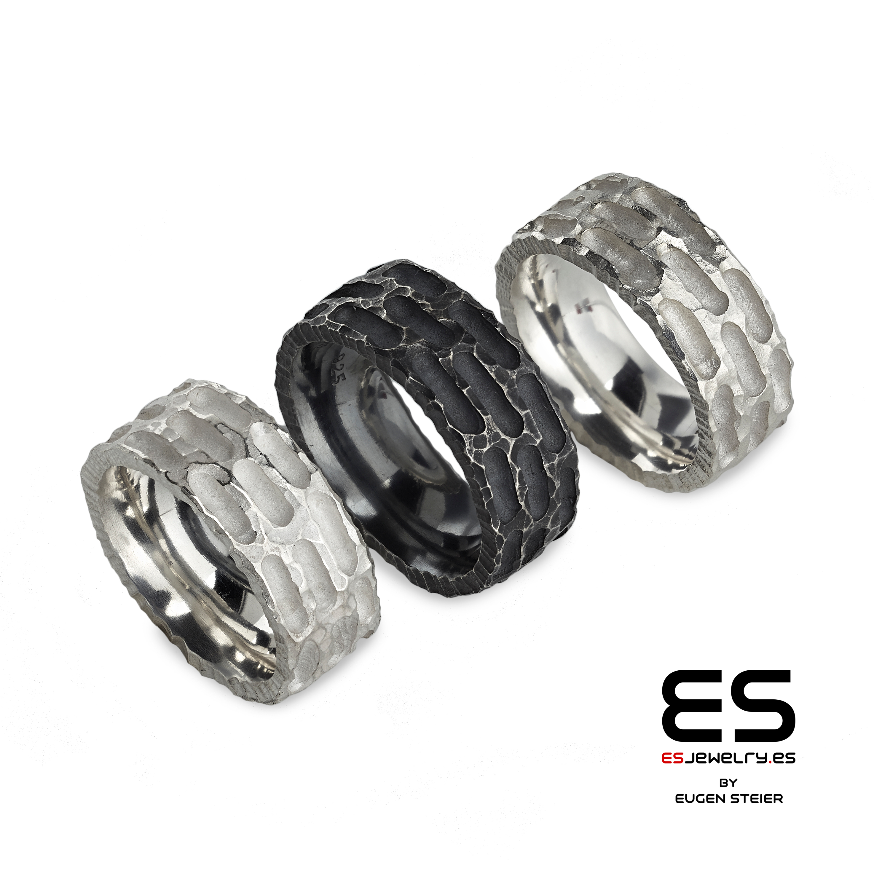 Textured Black Silver Ring 