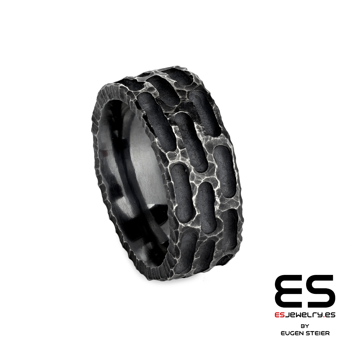 Textured Black Silver Ring 