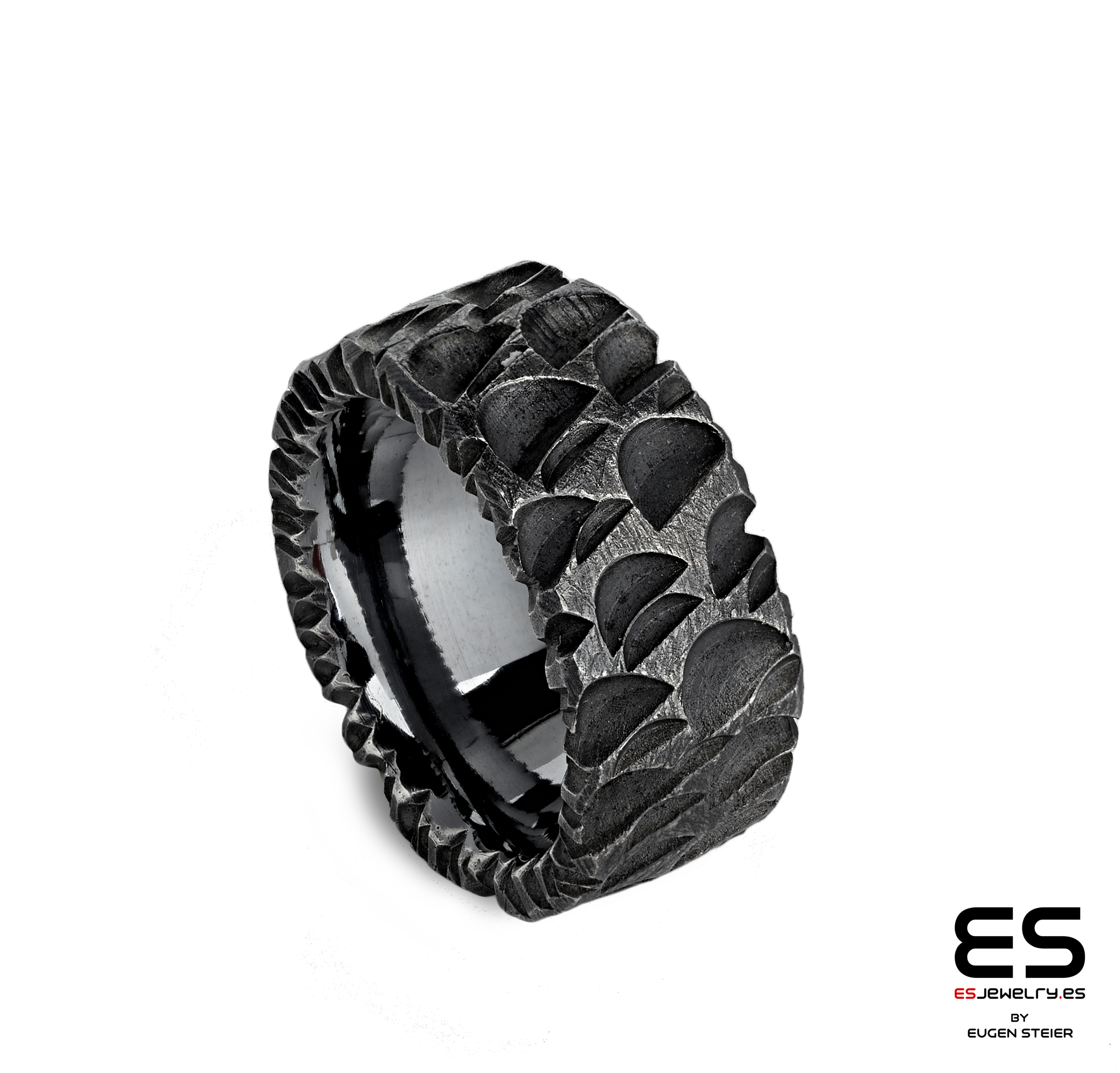 Textured Black Silver Ring