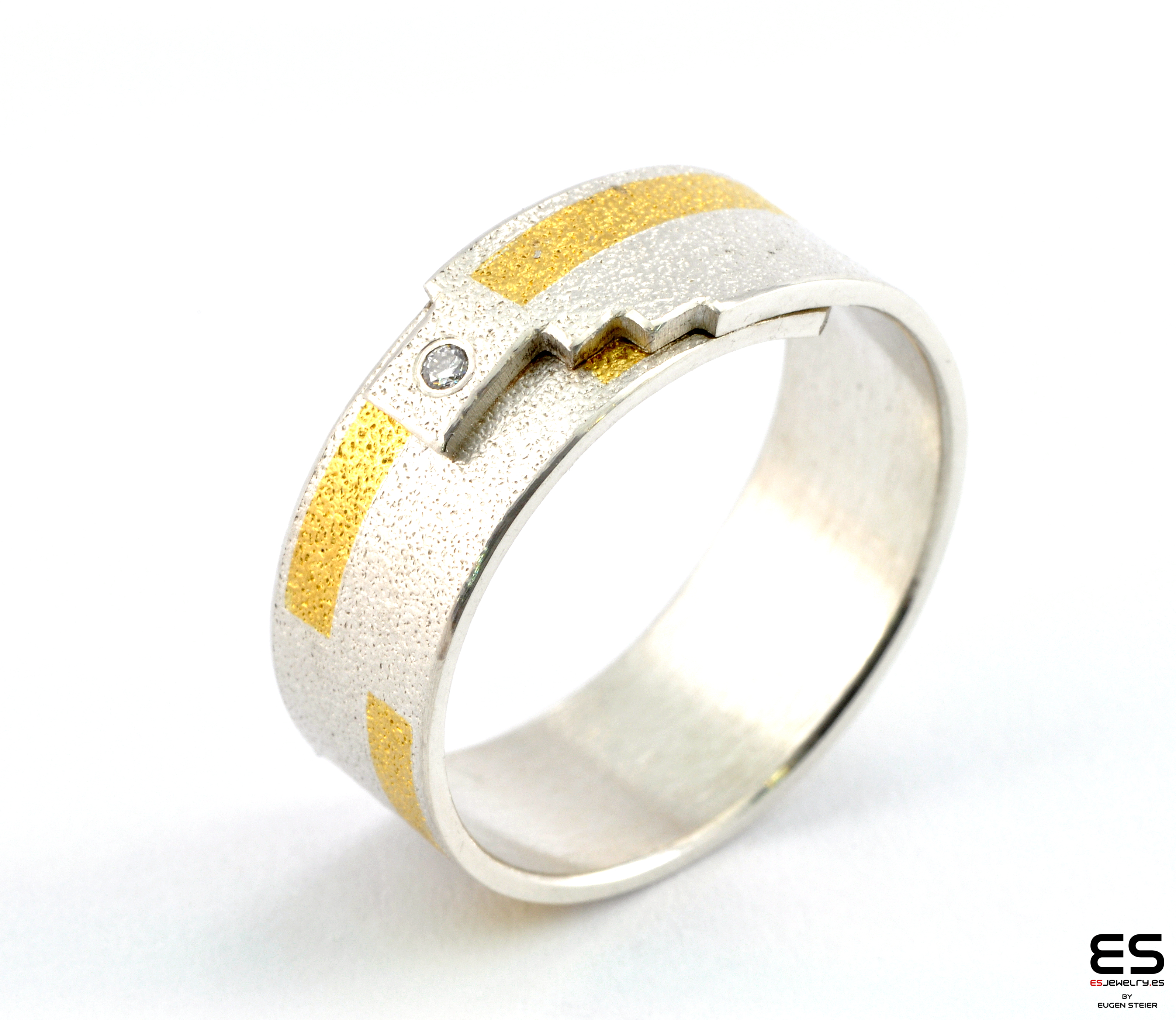 Silver and Gold Ring with Diamond