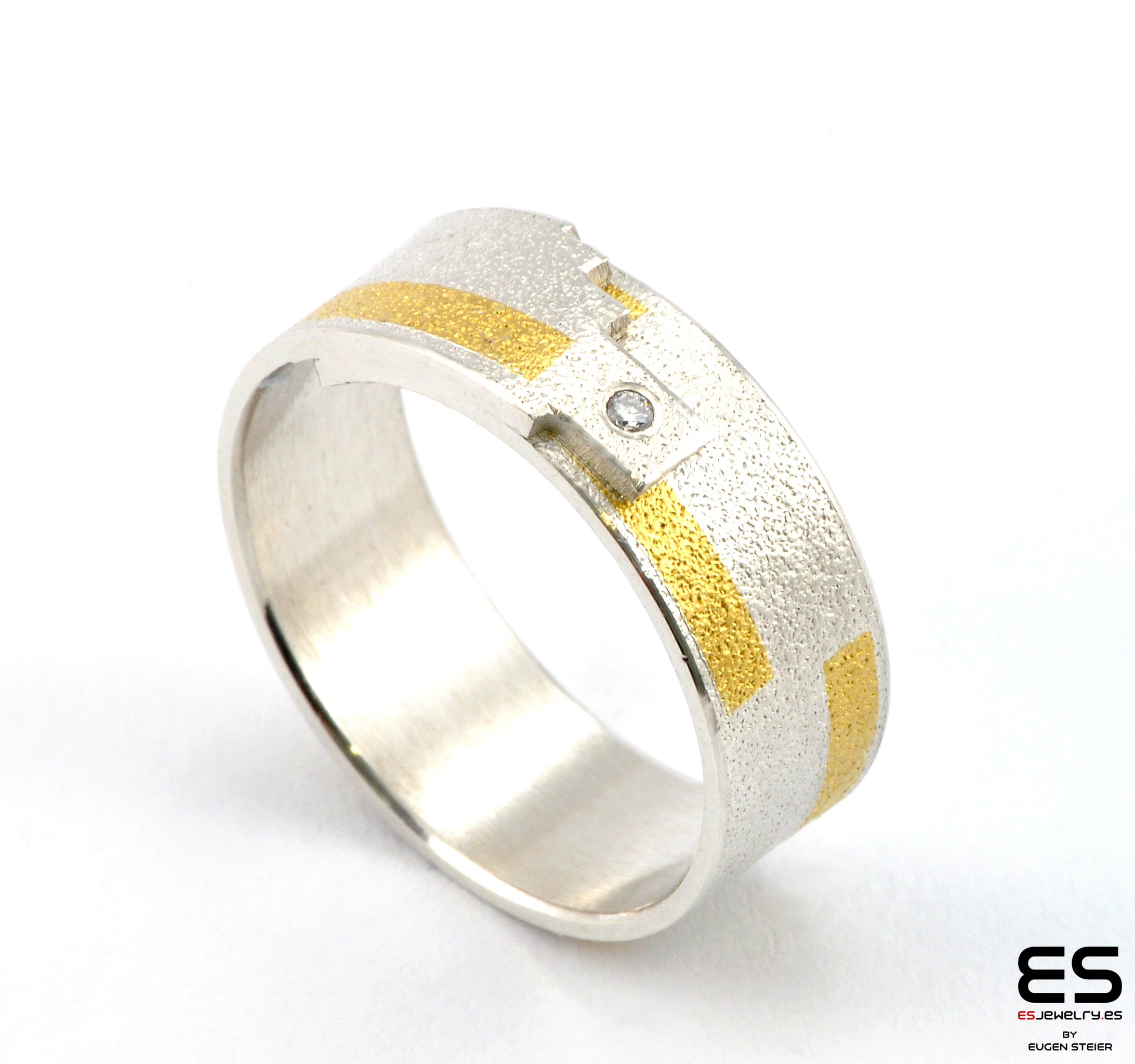 Silver and Gold Ring with Diamond
