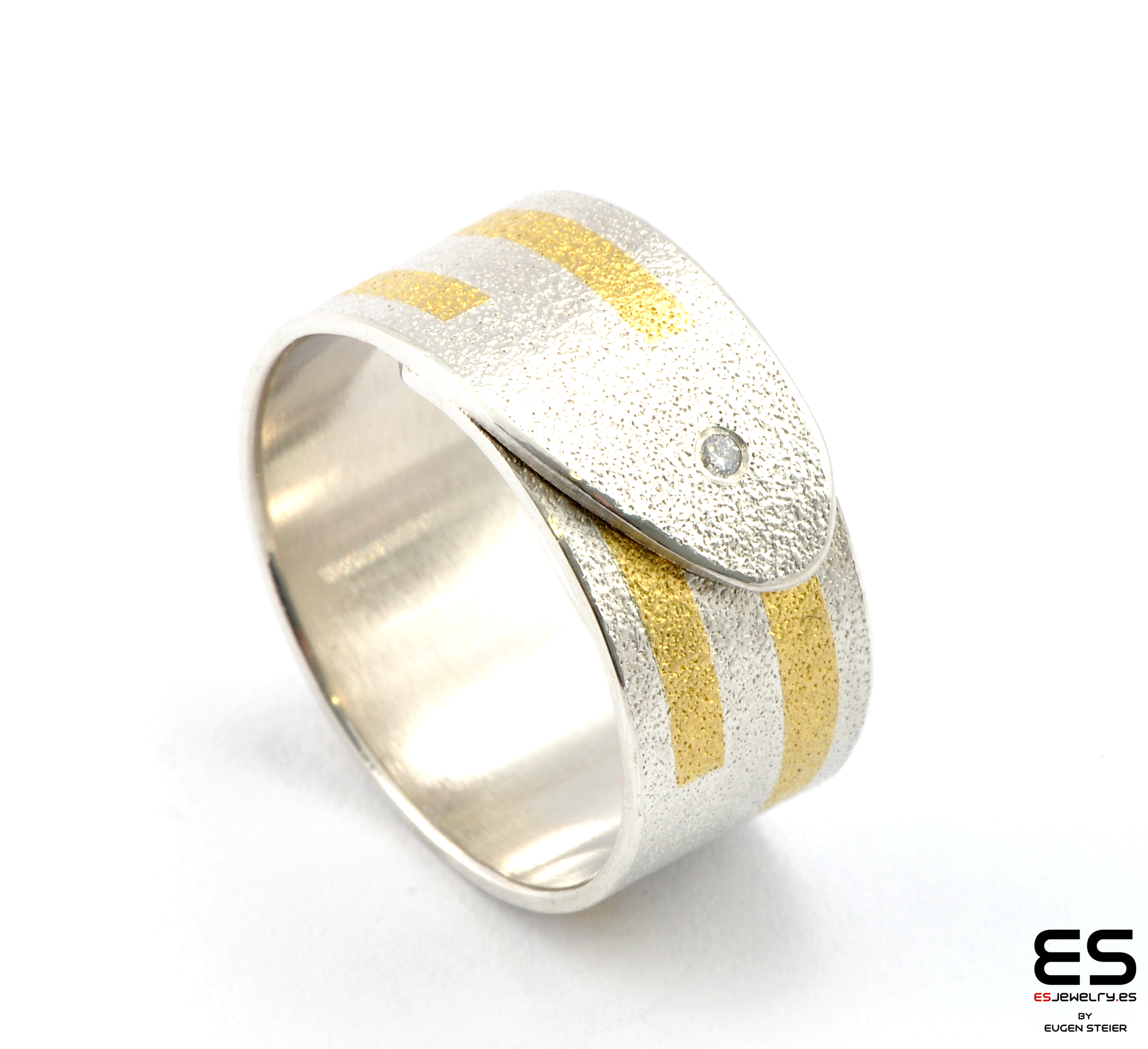 Sterling Silver Ring with Gold and Diamond