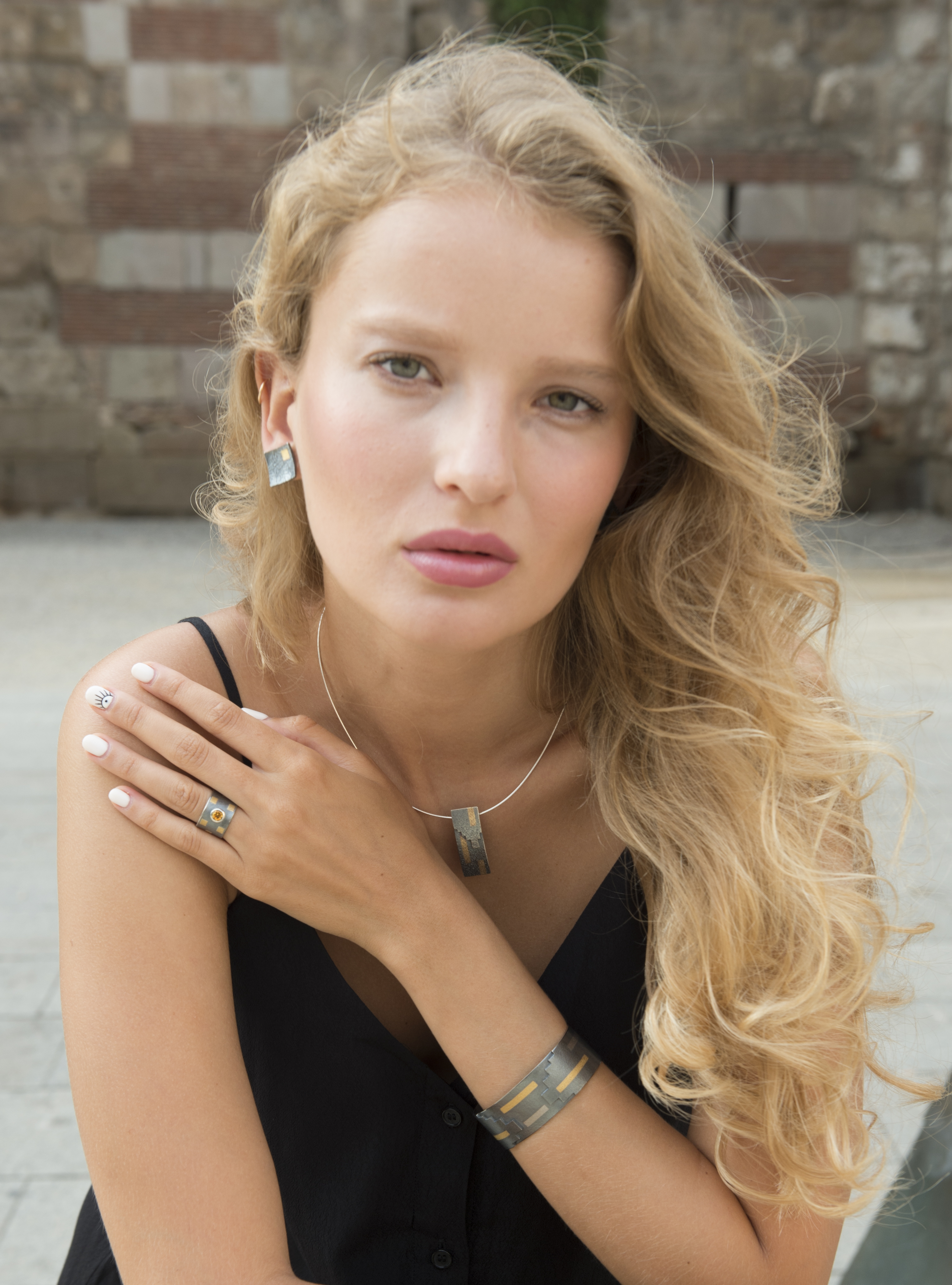 Stylish 24k Gold and black Silver Bracelet