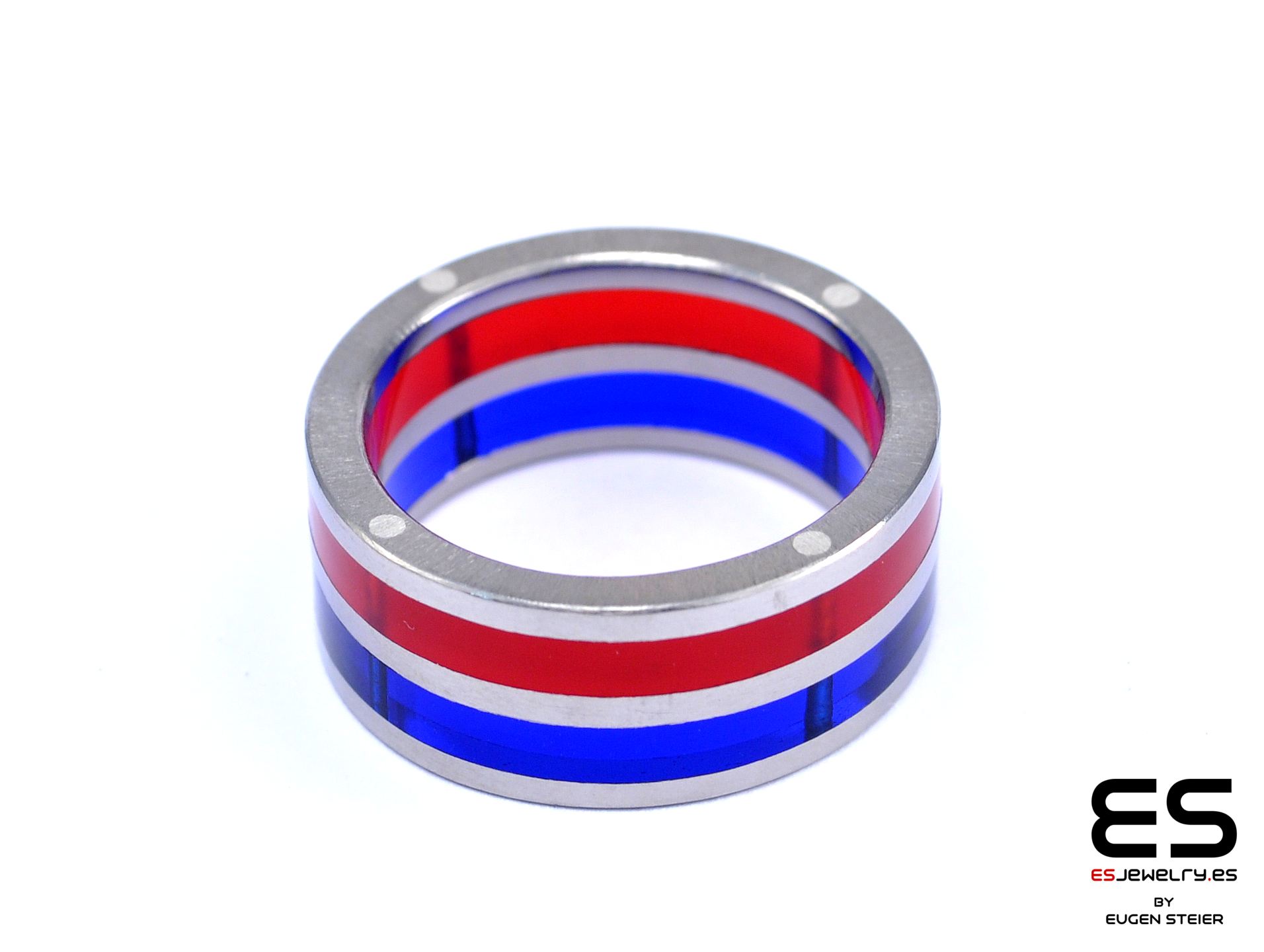Wide Colorful Titanium and Acrylic Glass Ring