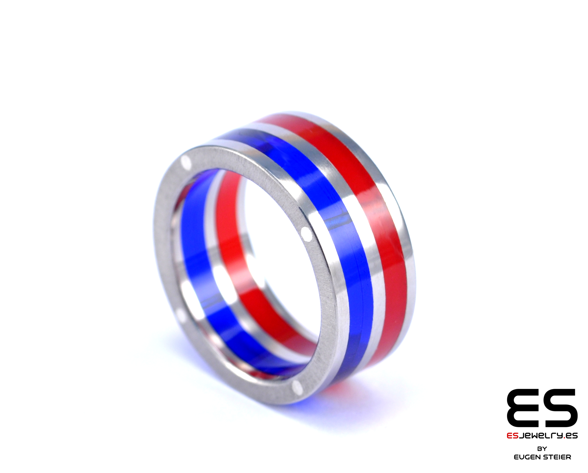 Wide Colorful Titanium and Acrylic Glass Ring
