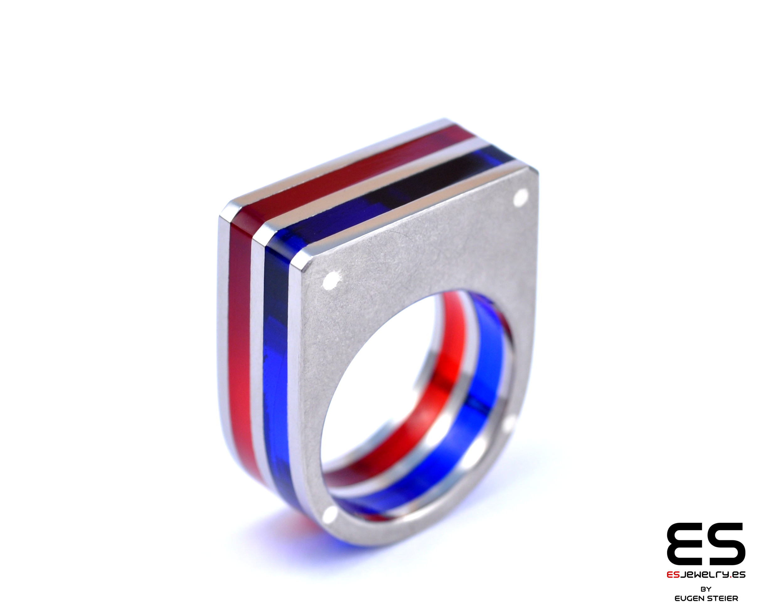 Wide Colorful Titanium and Acrylic Glass Ring