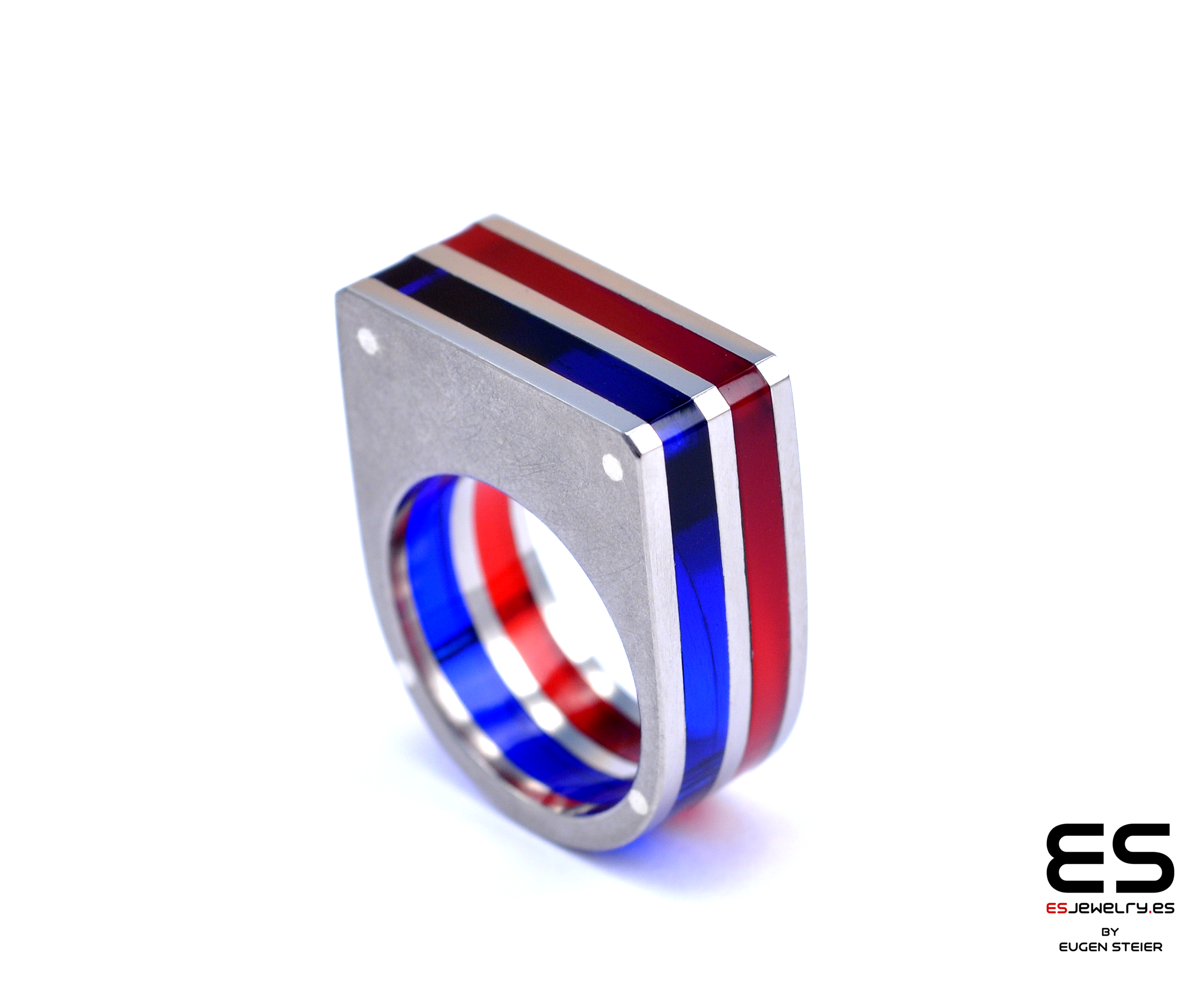 Wide Colorful Titanium and Acrylic Glass Ring