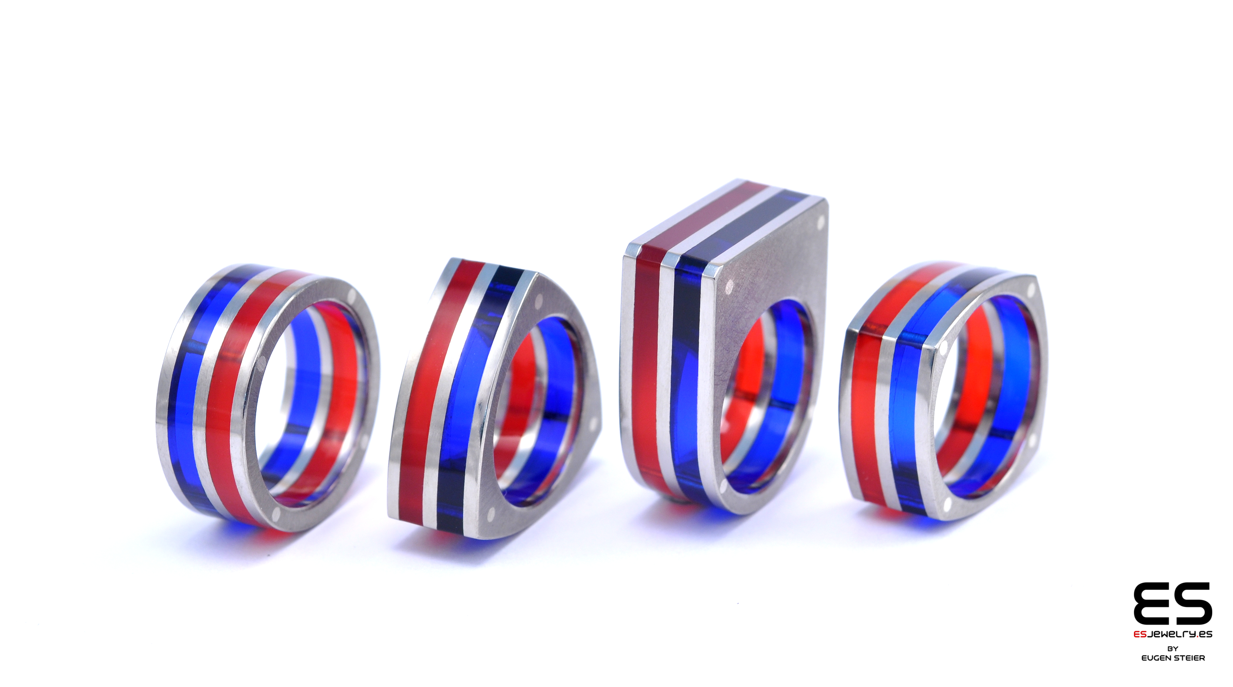 Wide Colorful Titanium and Acrylic Glass Ring