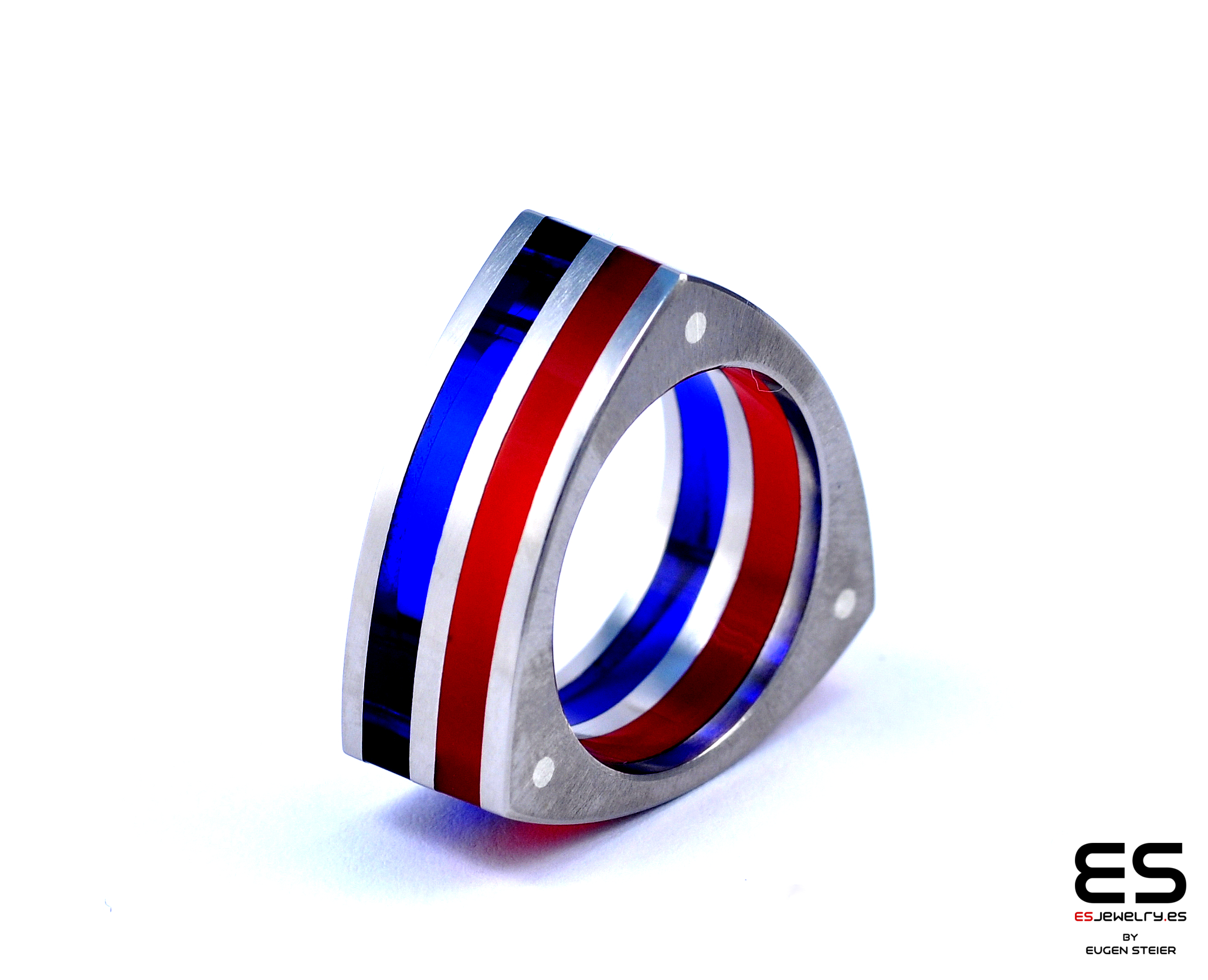 Wide Colorful Titanium and Acrylic Glass Ring