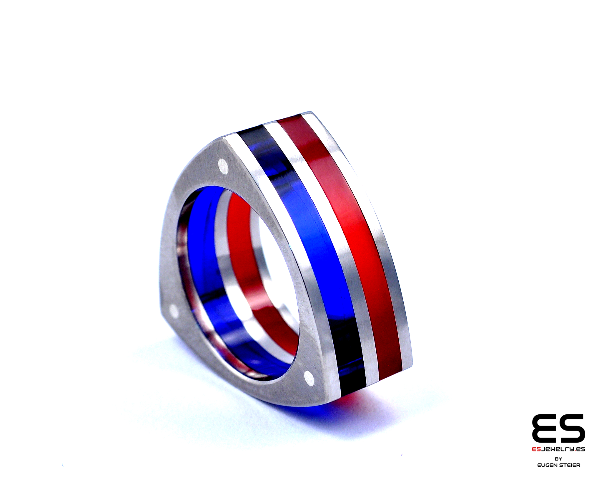 Wide Colorful Titanium and Acrylic Glass Ring