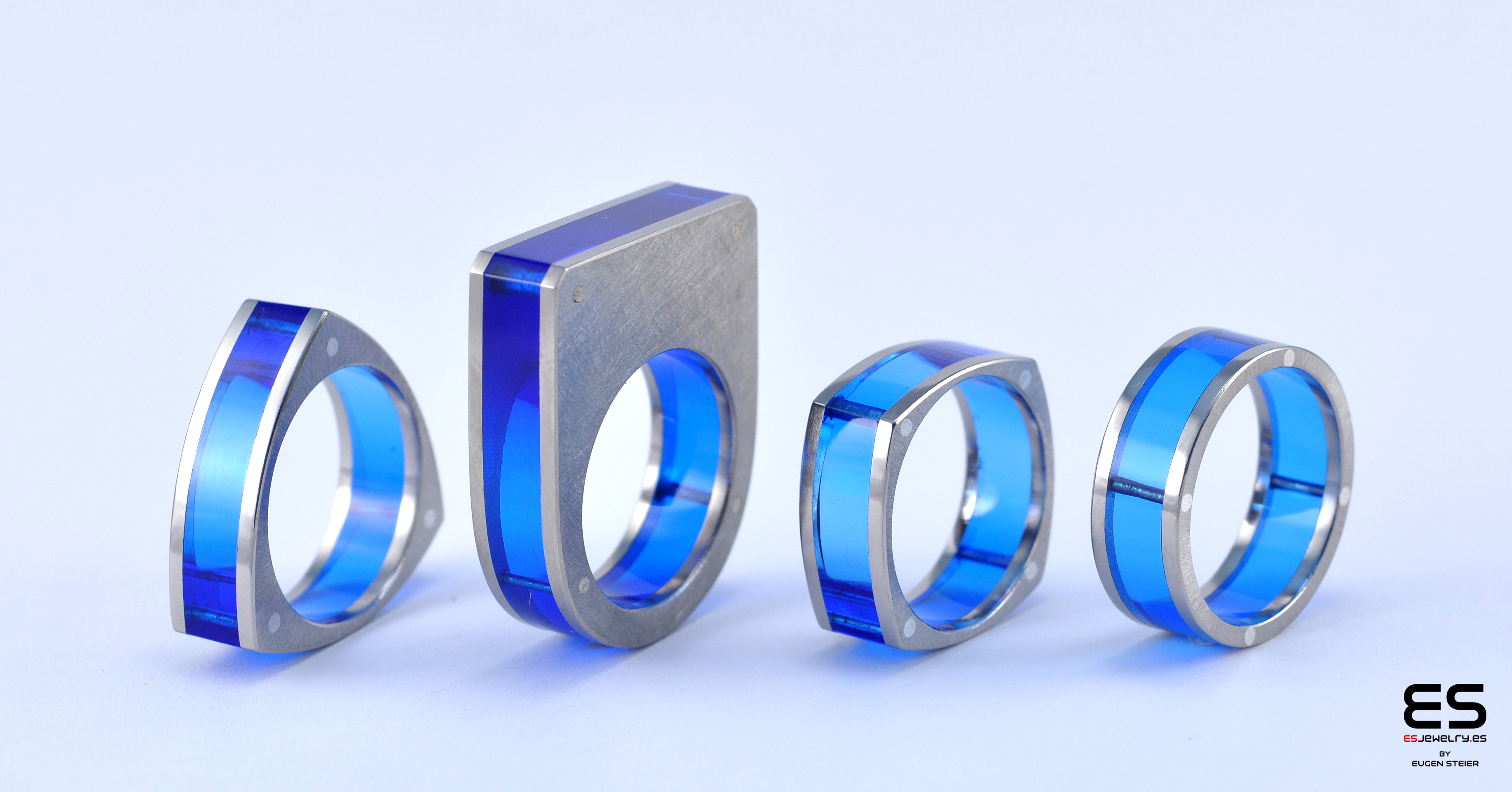 Blue Plexiglass and Titanium Ring