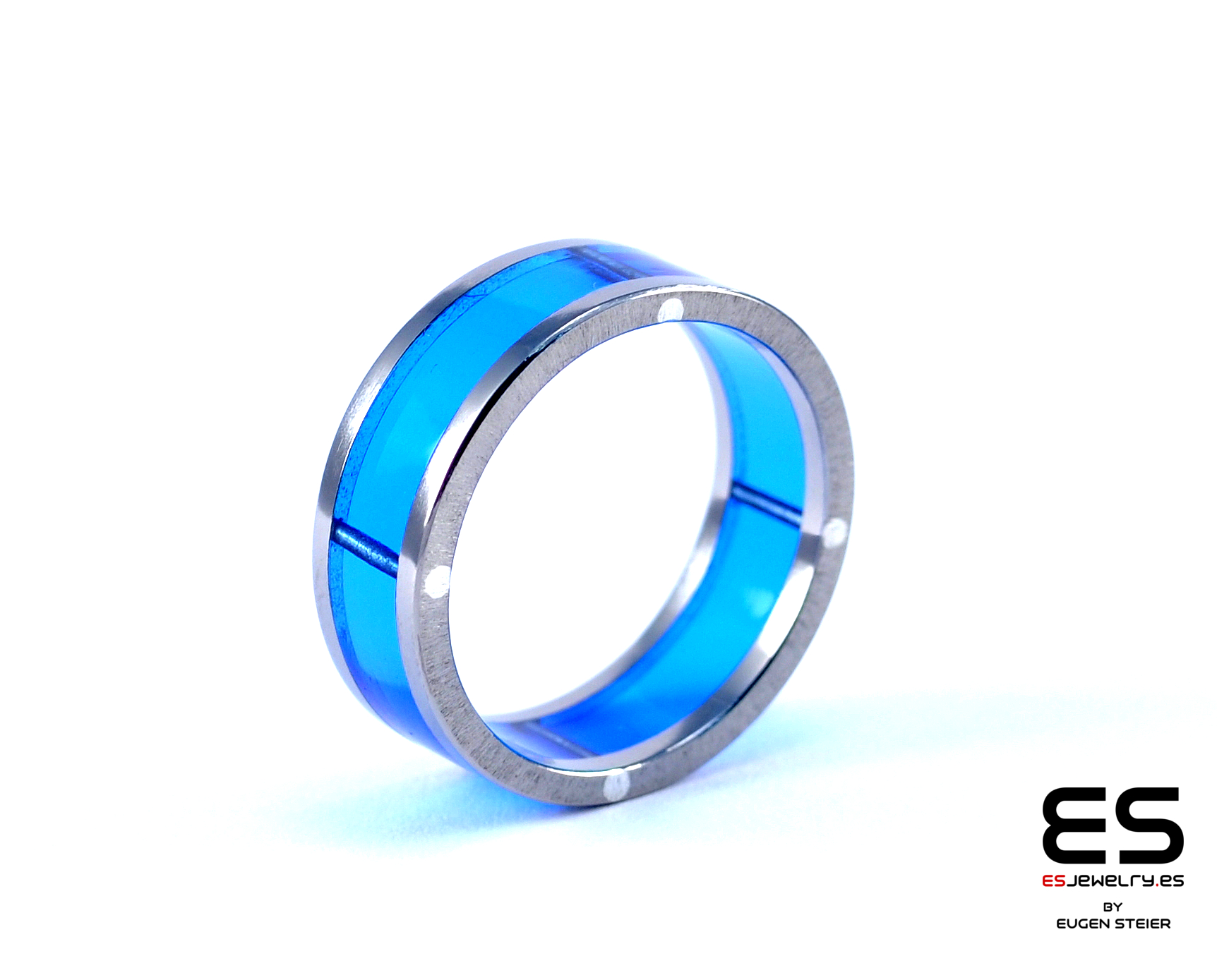 Blue Plexiglass and Titanium Ring