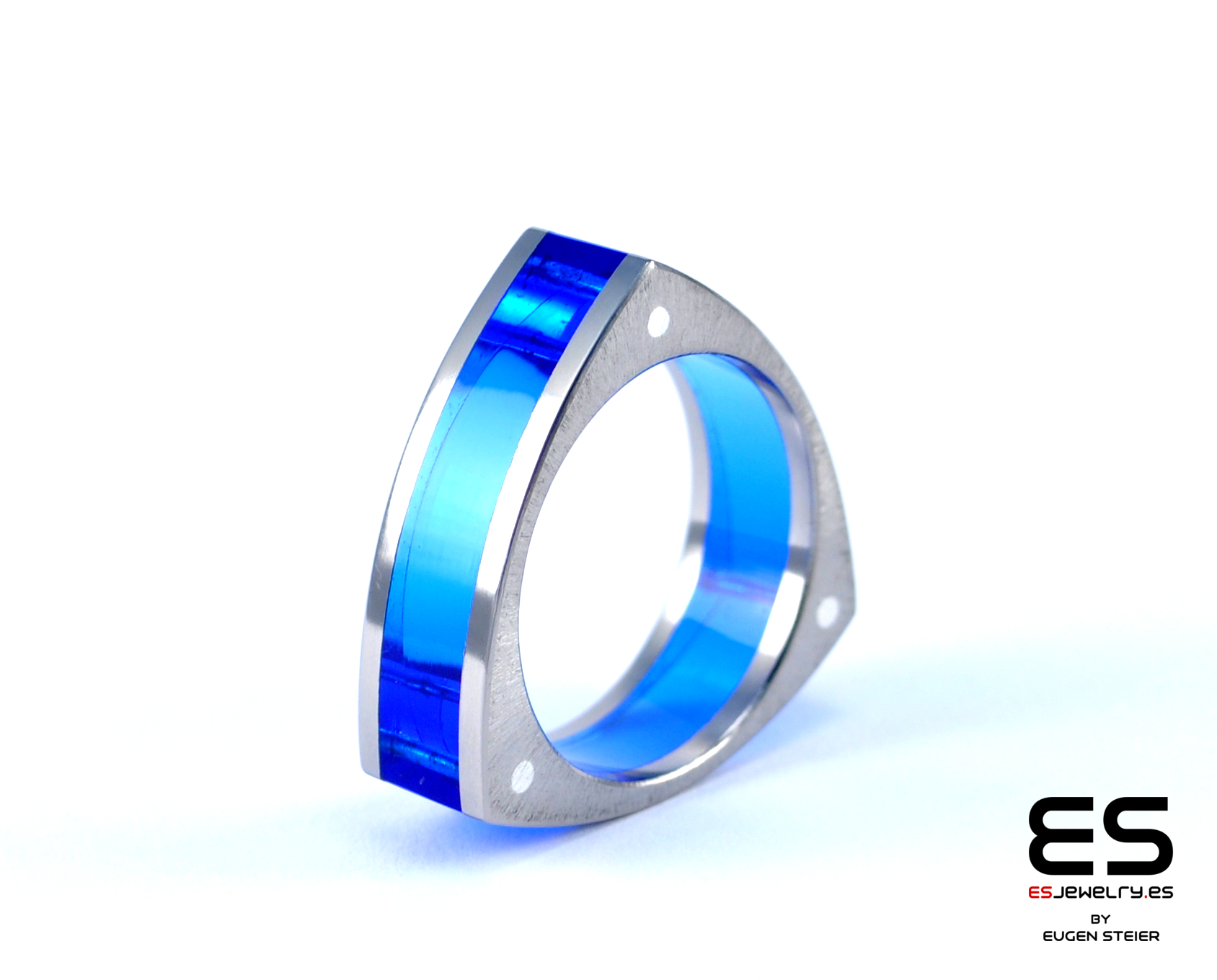 Blue Plexiglass and Titanium Ring