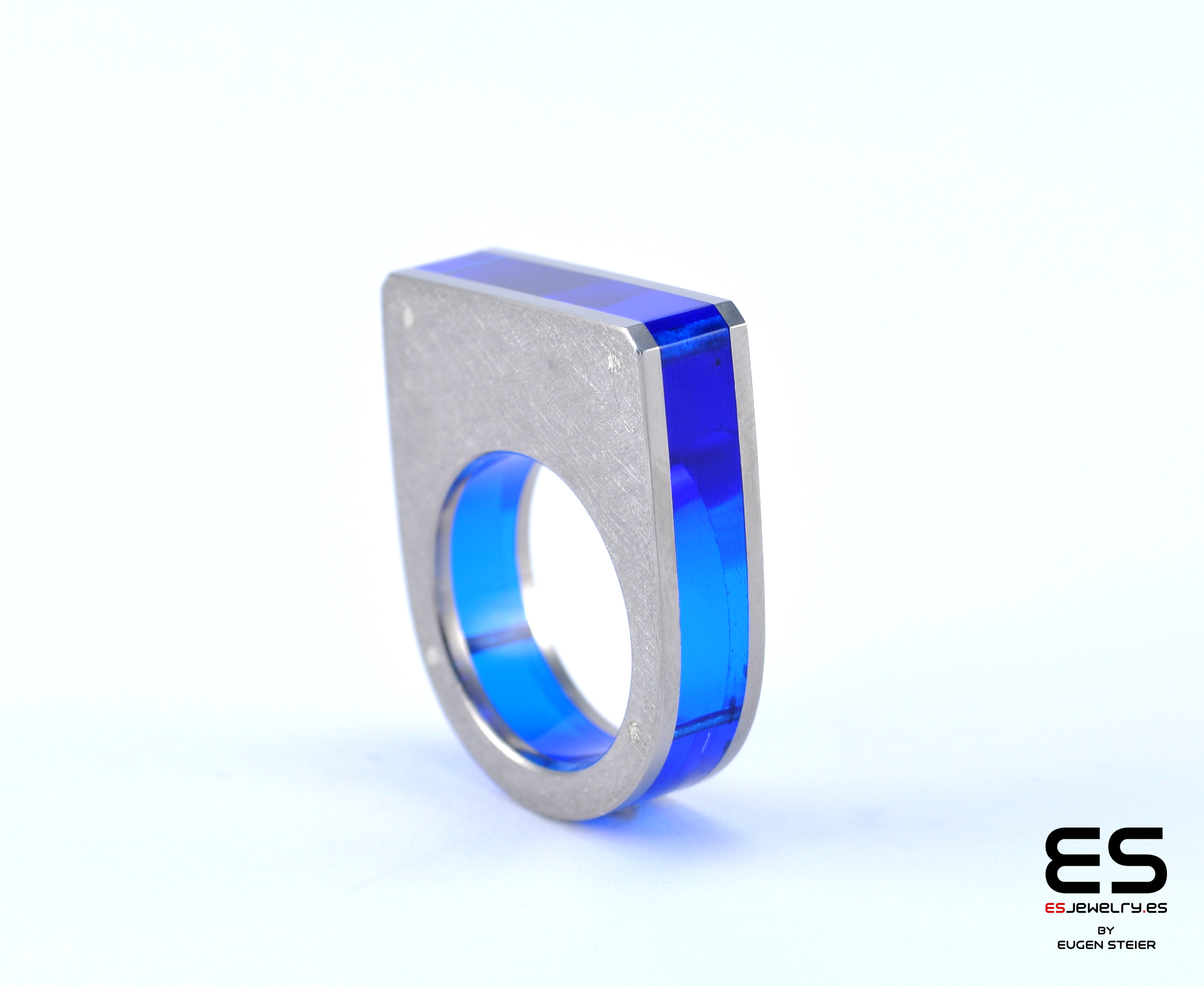 Blue Plexiglass and Titanium Ring