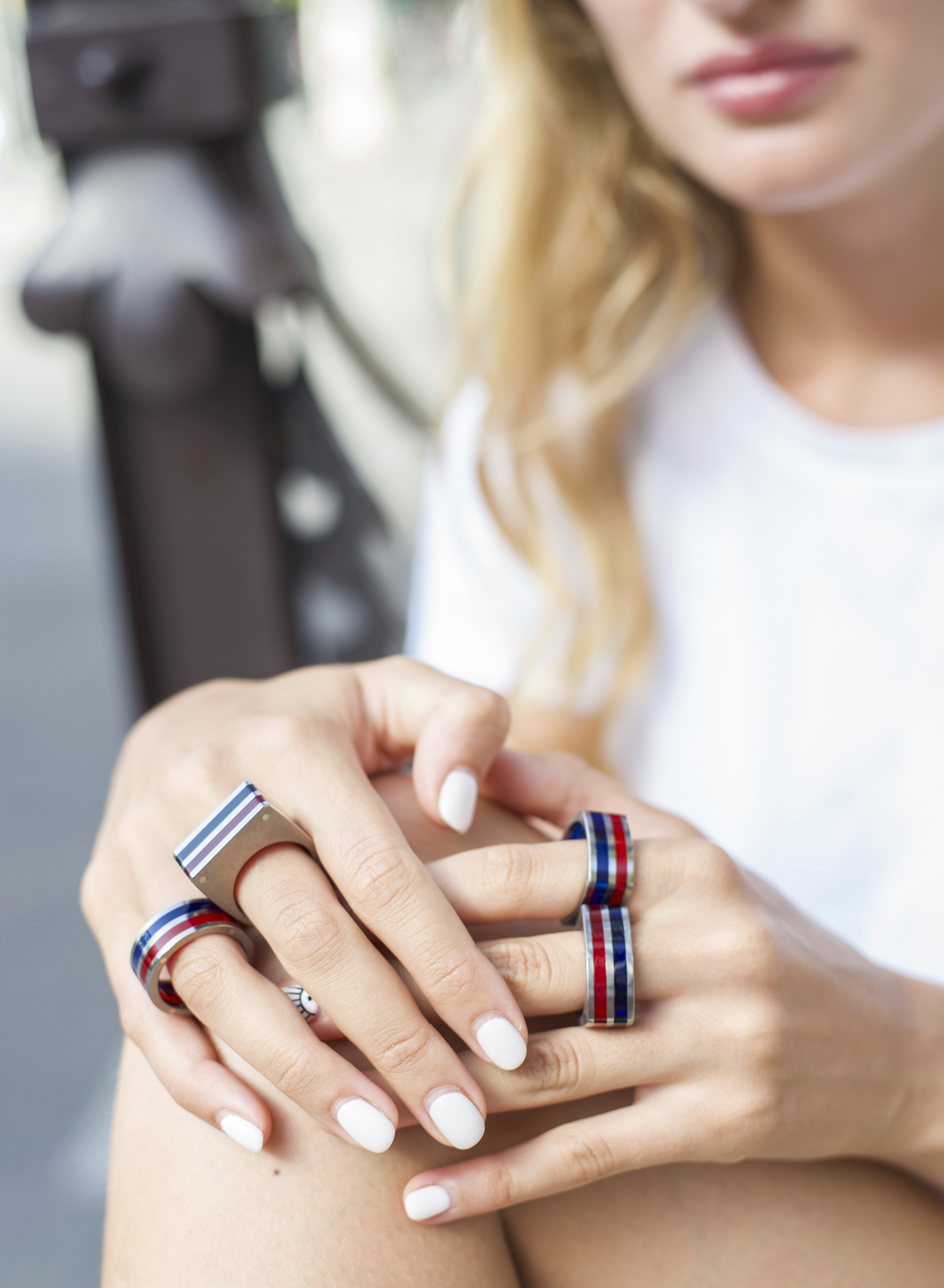 Blue Plexiglass and Titanium Ring