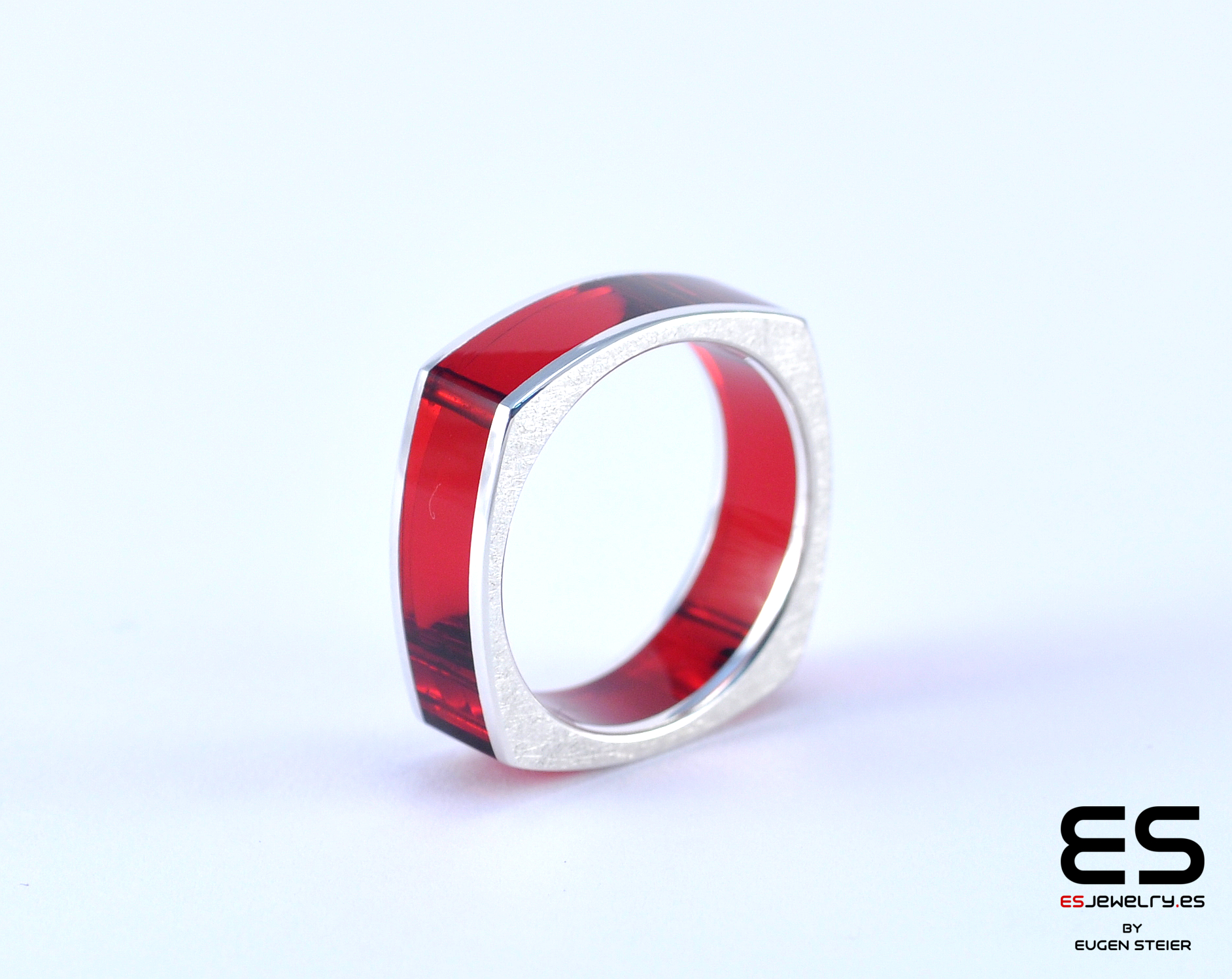 Red Plexiglass  and Sterling Silver Ring