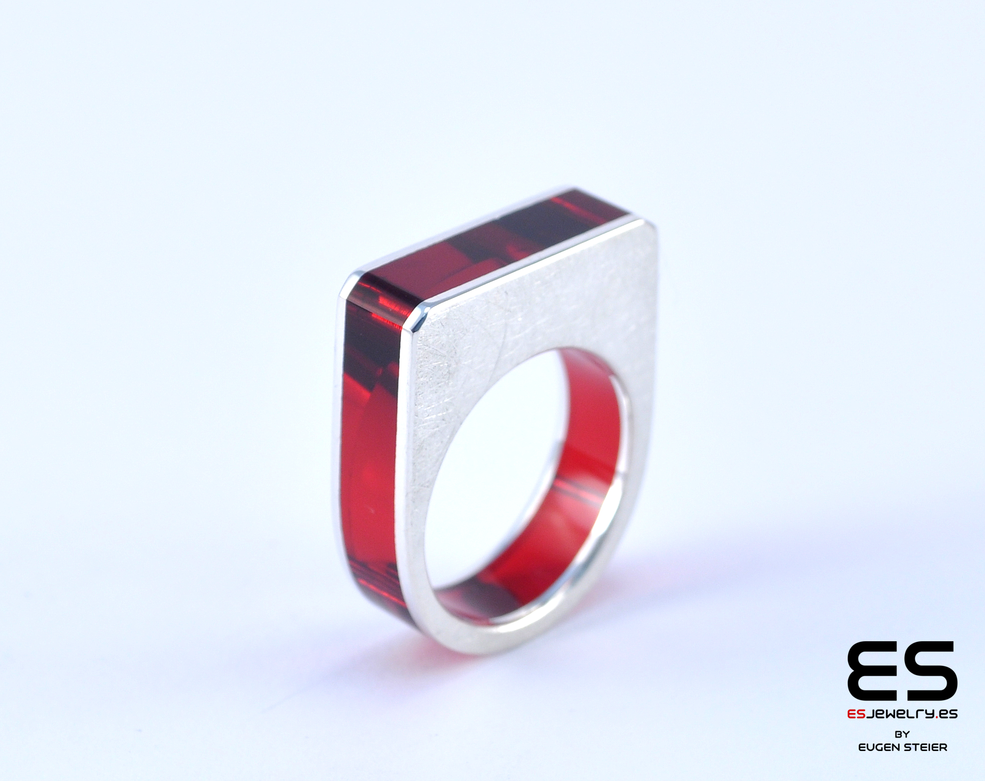 Red Plexiglass  and Sterling Silver Ring