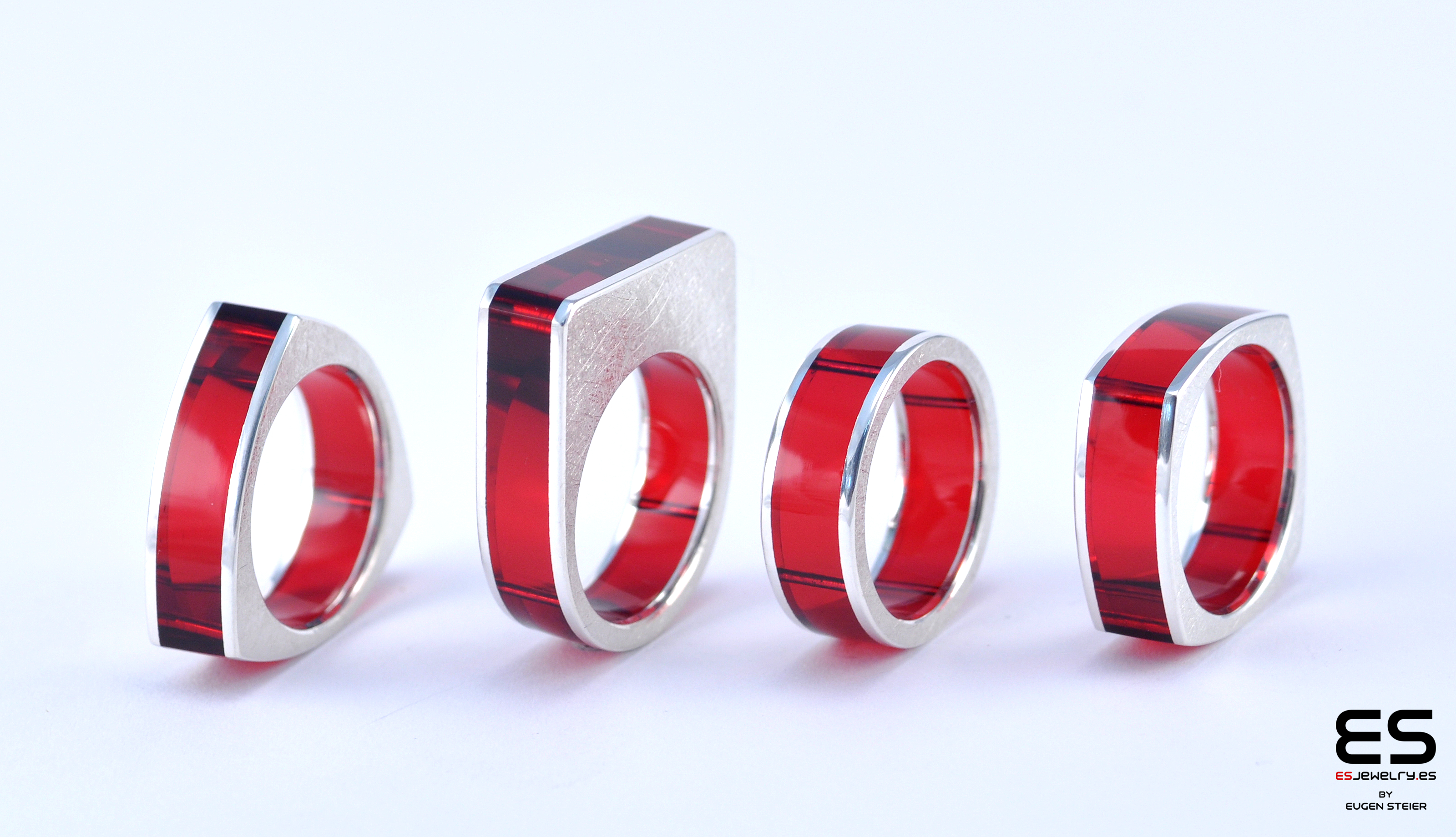 Red Plexiglass and Sterling Silver Ring