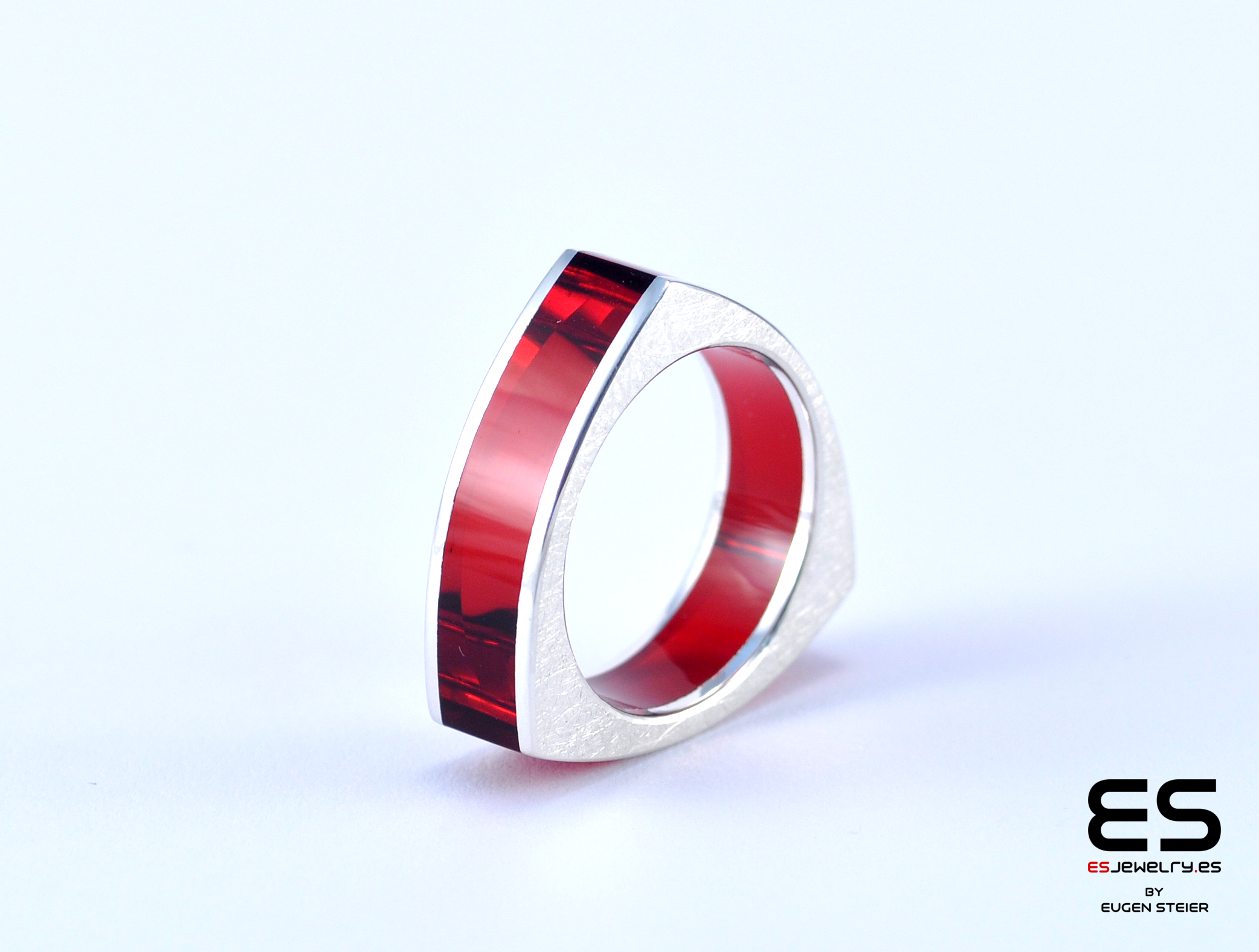 Red Plexiglass and Sterling Silver Ring