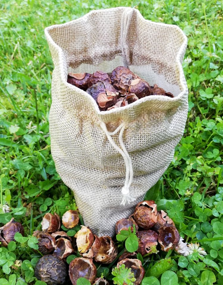 Muilo riešutai drabužių skalbimui || 150g maišiukas džiuto-lino