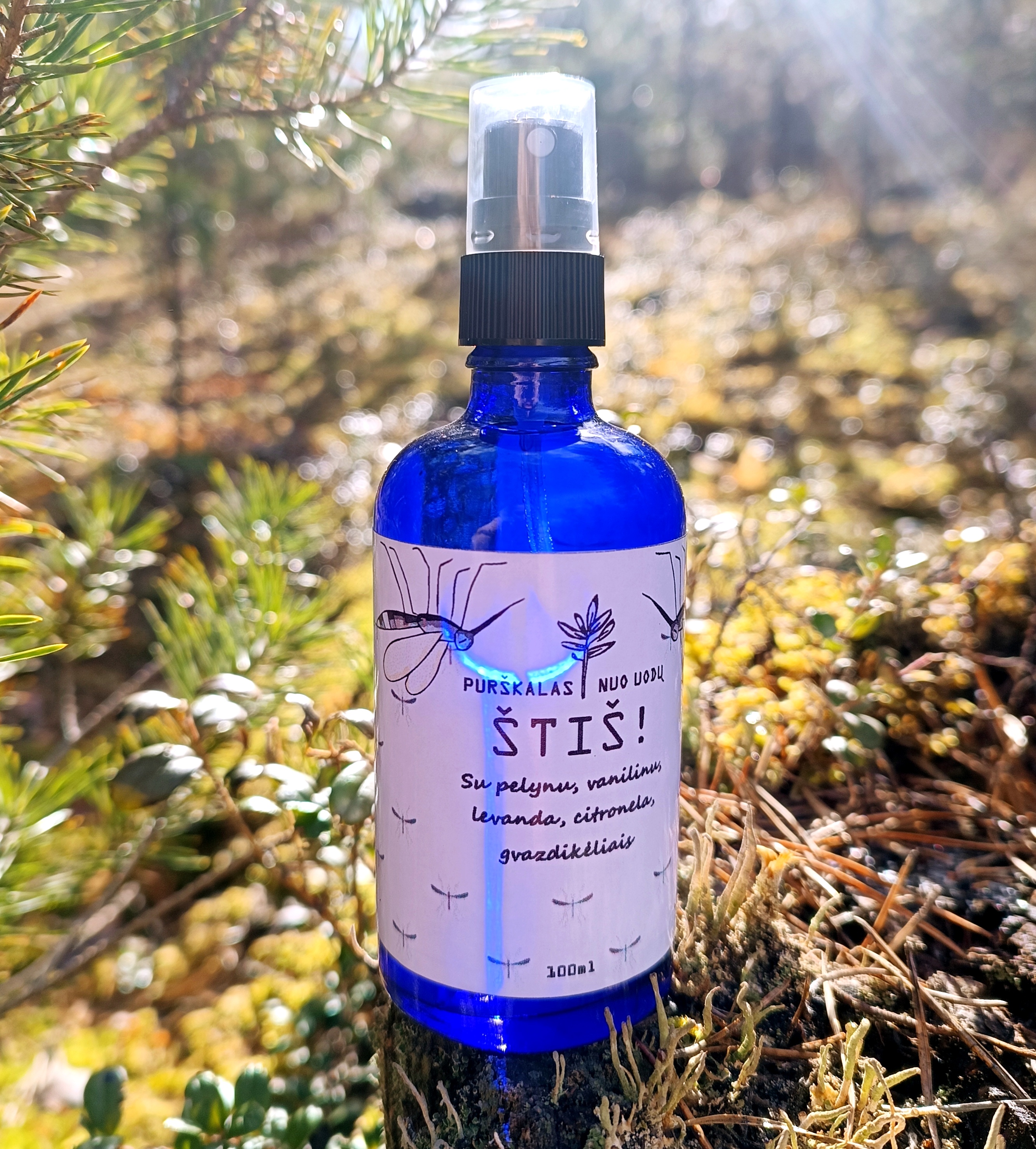  Natūralus aromaterapinis purškalas 🦟 nuo uodų "ŠTIŠ!" || Su pelynu, vanilinu, levanda, citronella, gvazdikėliu || 100ml