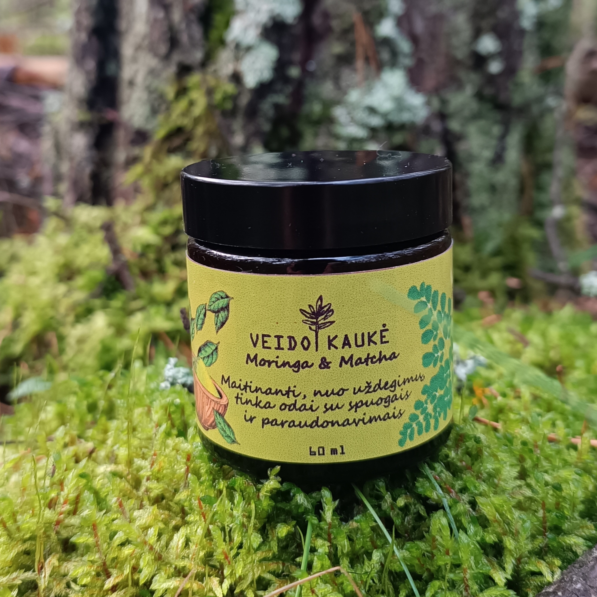 Veido kaukė MORINGA & MATCHA || Maitinanti, nuo uždegimų, tinka odai su spuogais ir paraudonavimais  