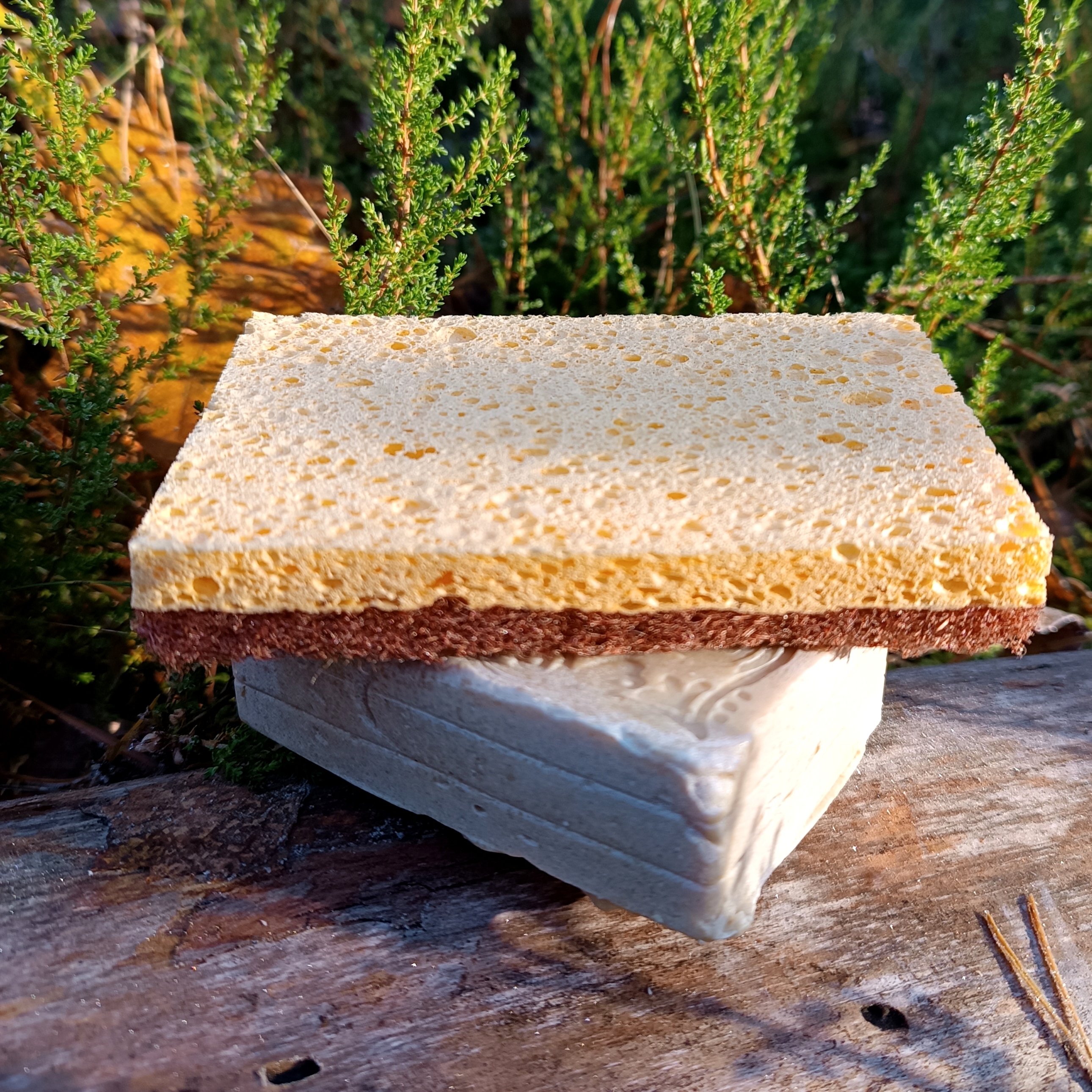 Biologiškai suyranti kempinė iš kokosų pluošto ir celiuliozės (su šveičiamąja dalimi)