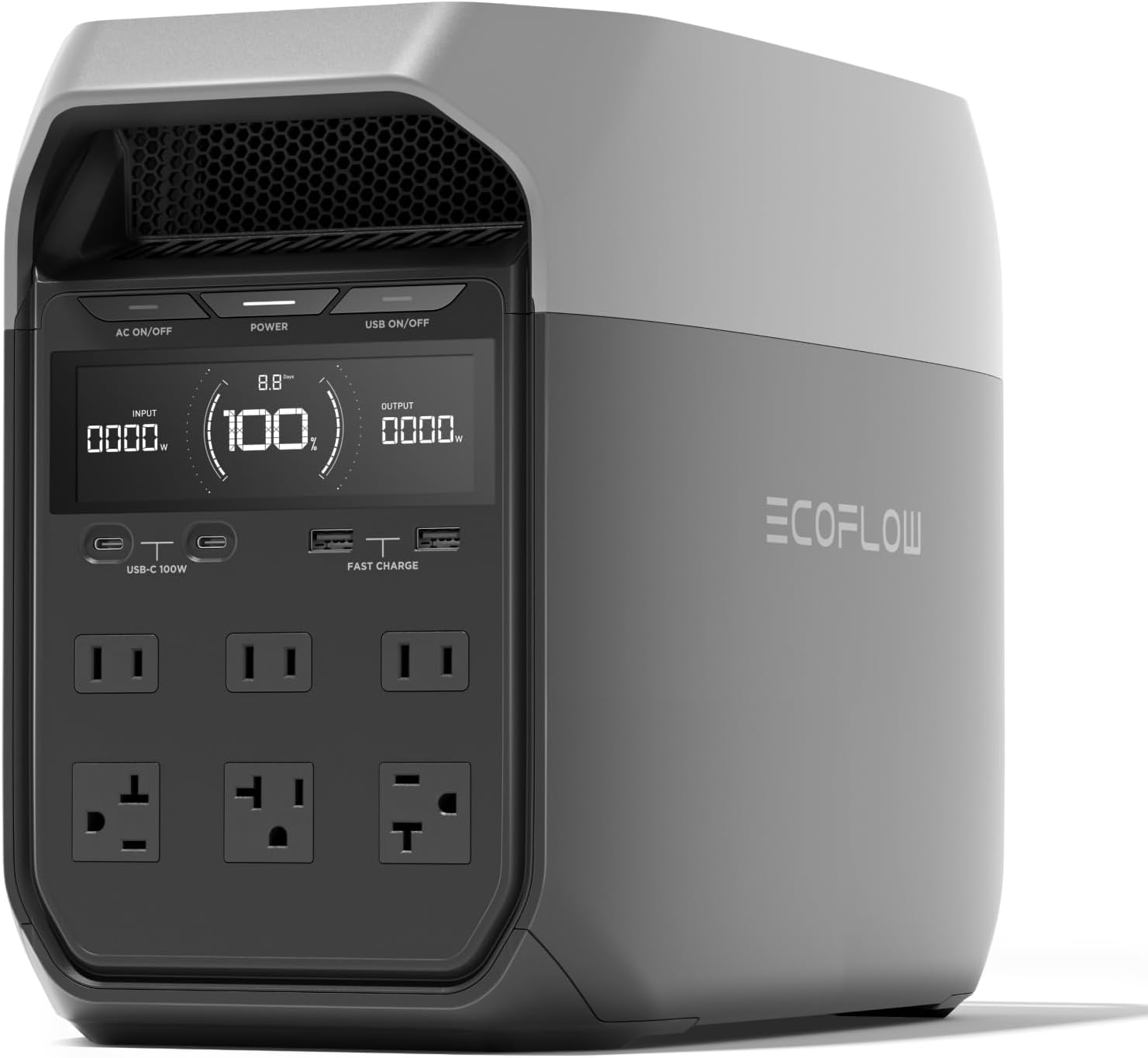 EF ECOFLOW DELTA 3 Estación de energía portátil, batería LiFePO4 de 1024 Wh, carga completa en 56 minutos, salida USB-C de 1800 W AC/100 W