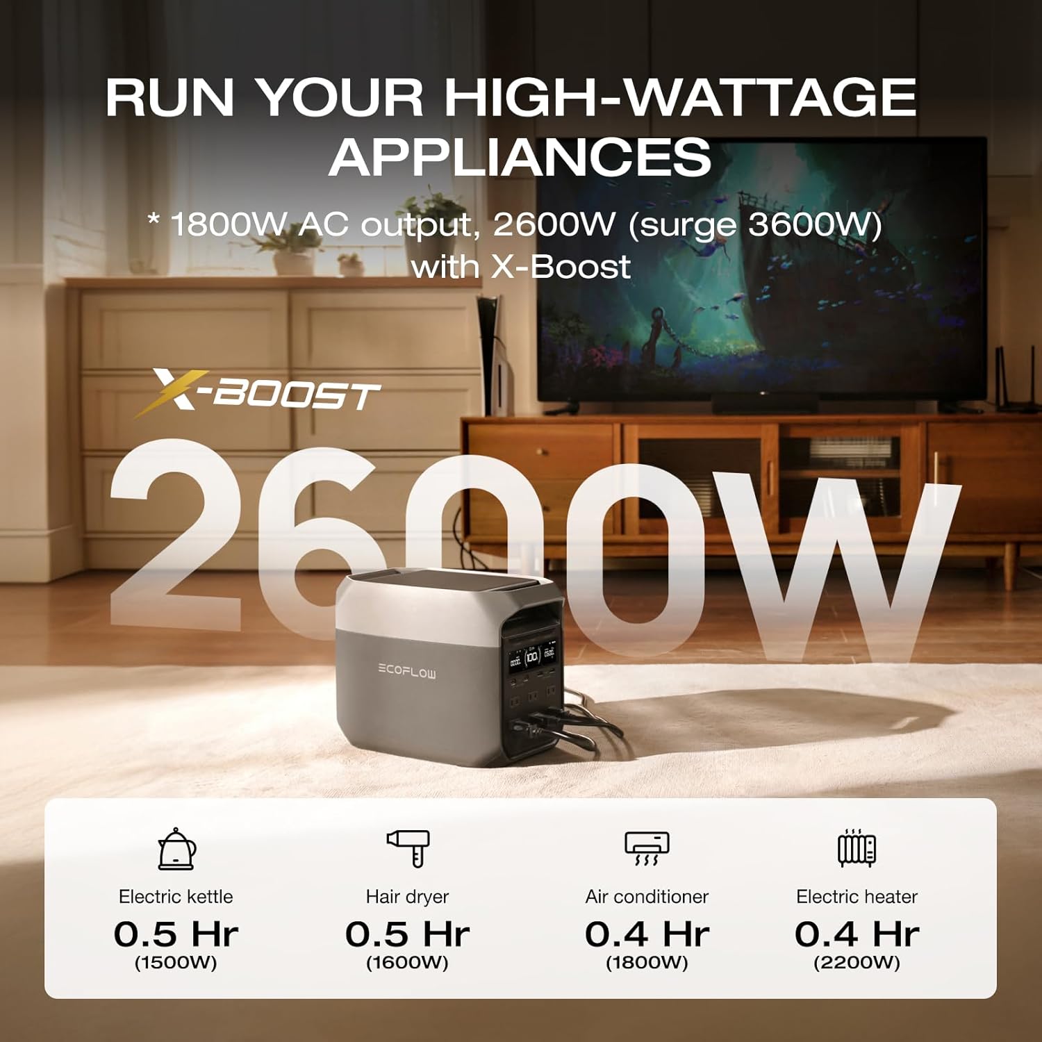 EF ECOFLOW DELTA 3 Estación de energía portátil, batería LiFePO4 de 1024 Wh, carga completa en 56 minutos, salida USB-C de 1800 W AC/100 W