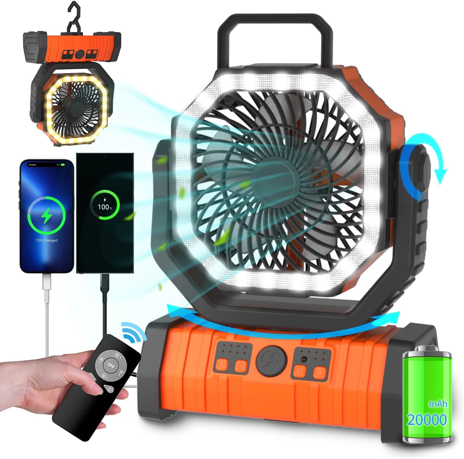 Ventilador portátil recargable con luz LED