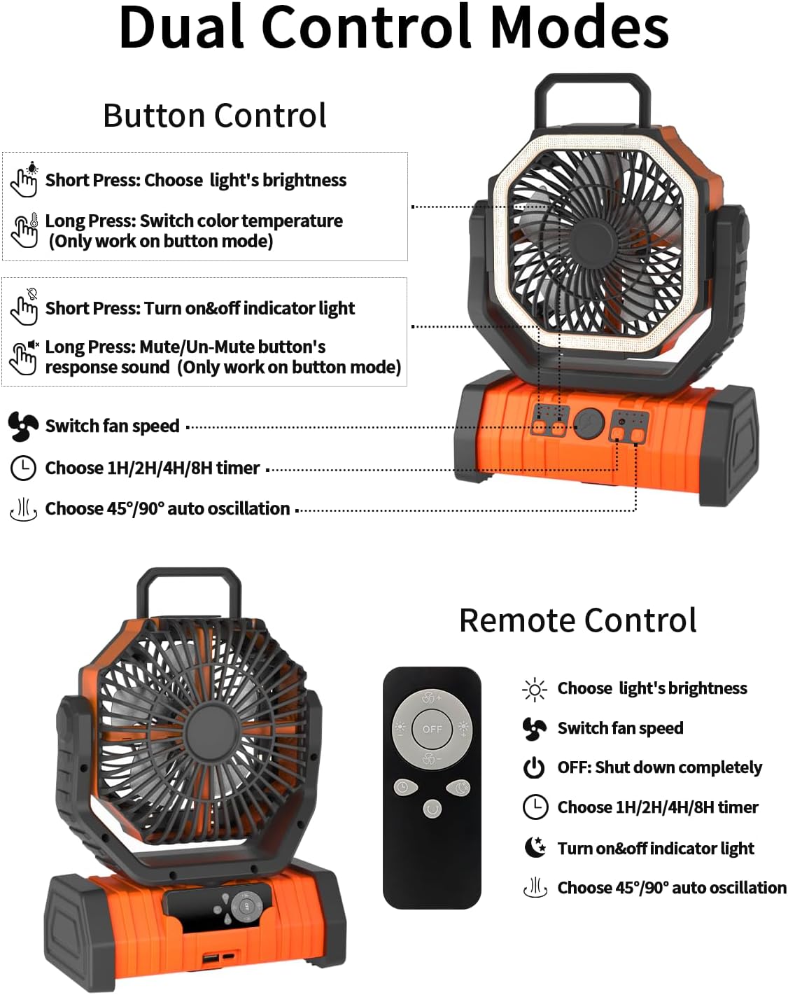 Ventilador portátil recargable con luz LED