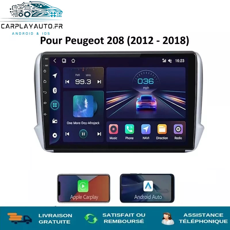 CarPlay Peugeot 208 (2012-2018) Android CarPlay HD Écran Tactile GPS + Façade