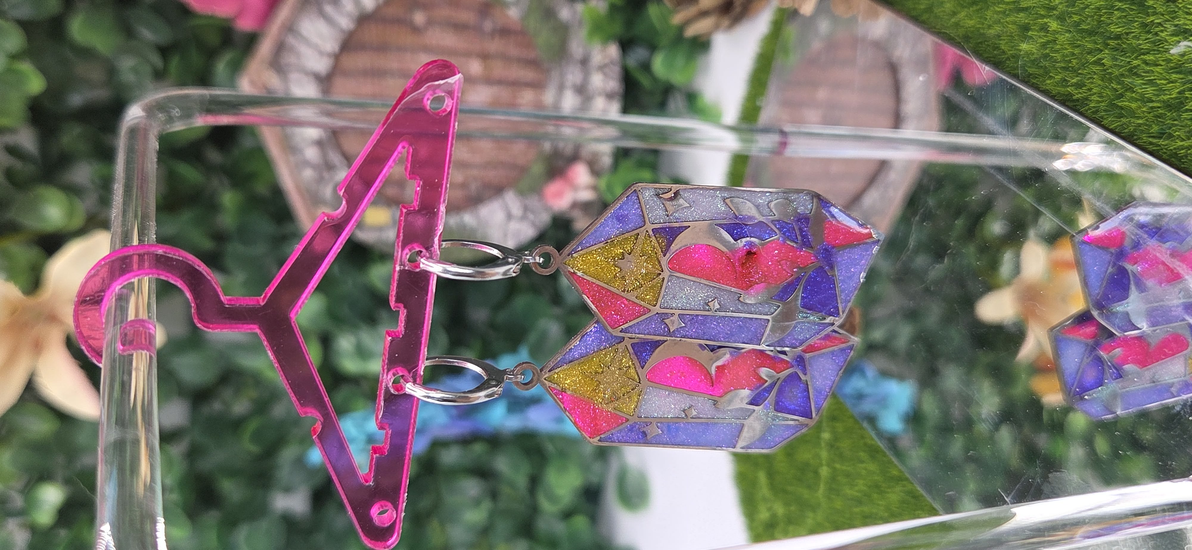 Pendientes geométricos vidriera