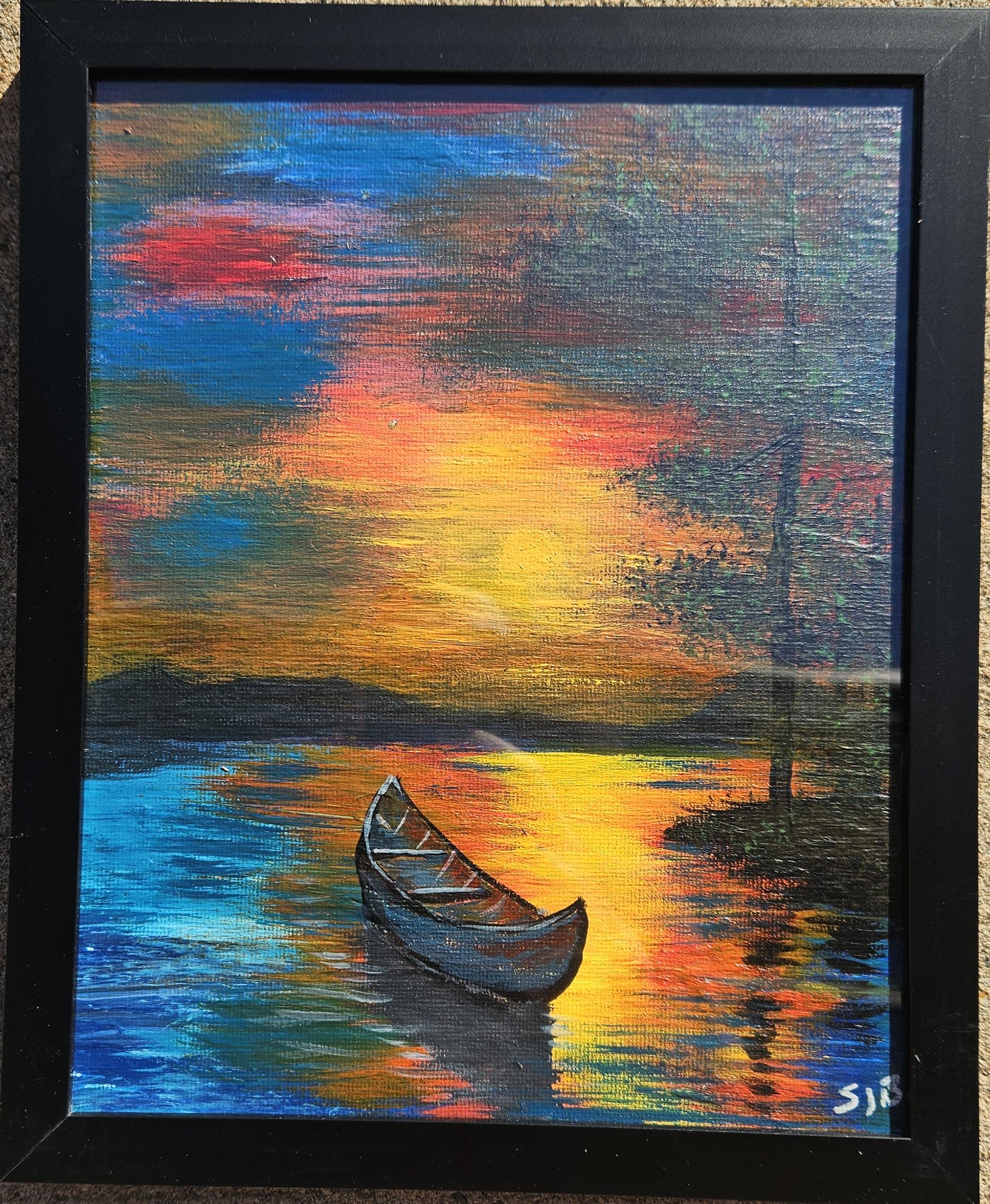Framed Sunset Painting