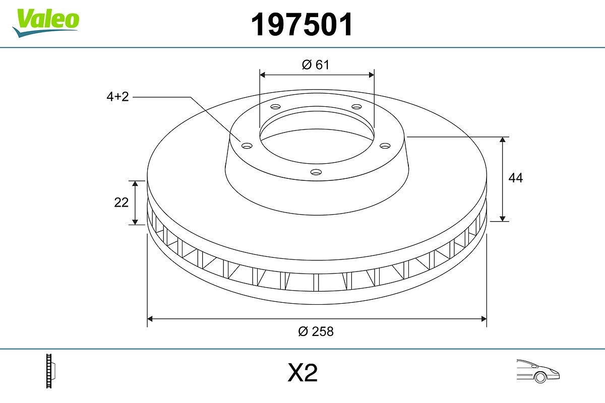 Disque de frein avant ventilé VALEO 197501 RENAULT, DACIA, SMART