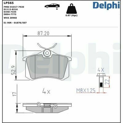Kit de Plaquettes de Frein, arrière DELPHI LP565 AUDI, VW, CITROEN...