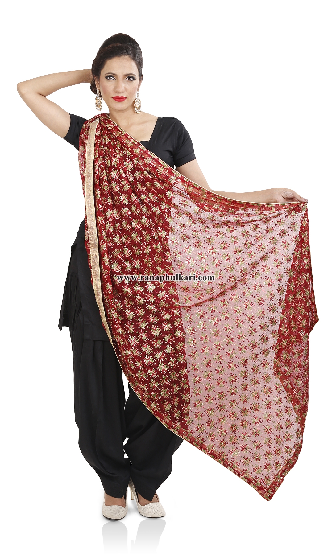 Red Phulkari Kanchan Dupatta