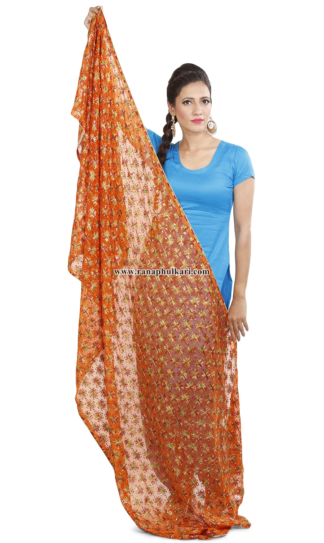 Orange Phulkari Kanchan Dupatta