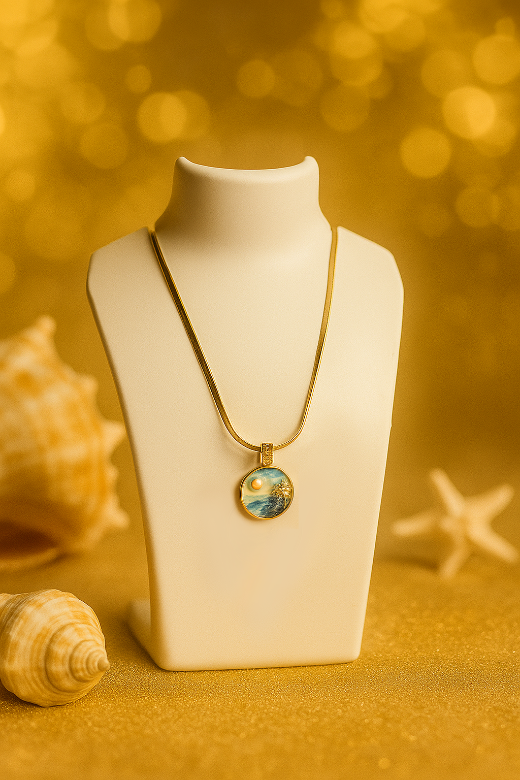 Gold Enamel Pendant Necklace