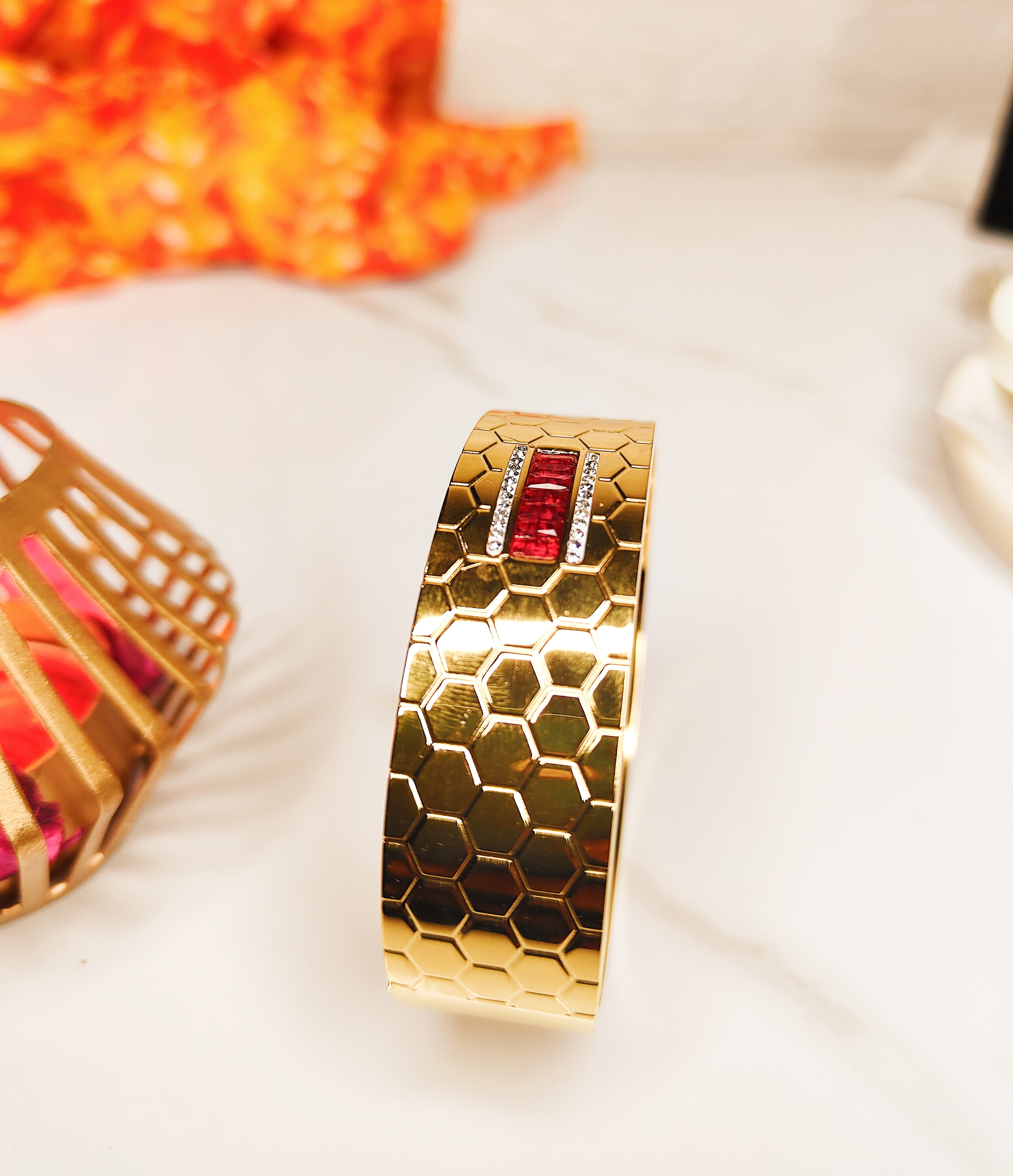 Gold Bracelet with Hexagonal Pattern