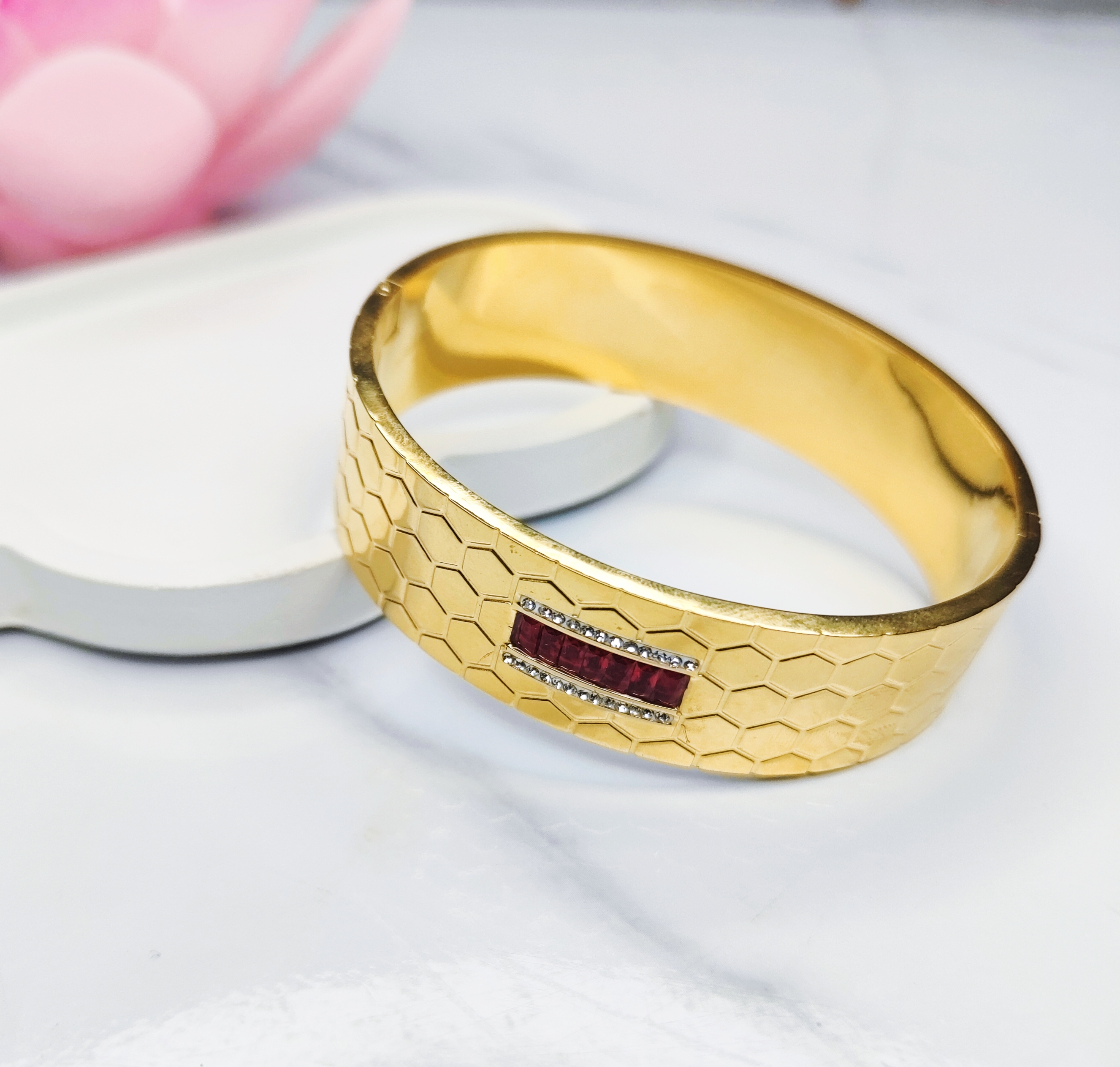 Gold Bracelet with Hexagonal Pattern