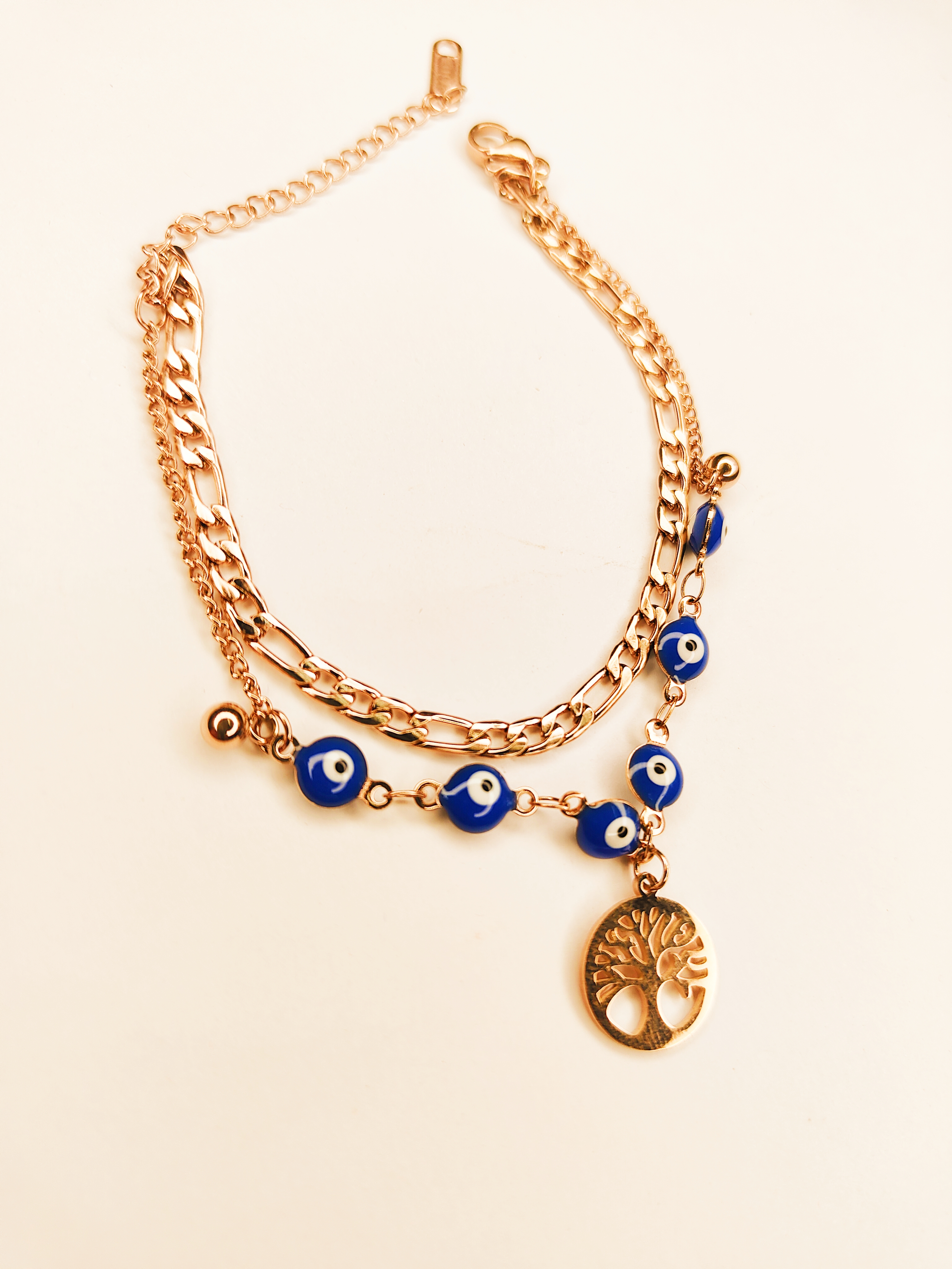 Rose Gold Bracelet with Evil Eye Charms