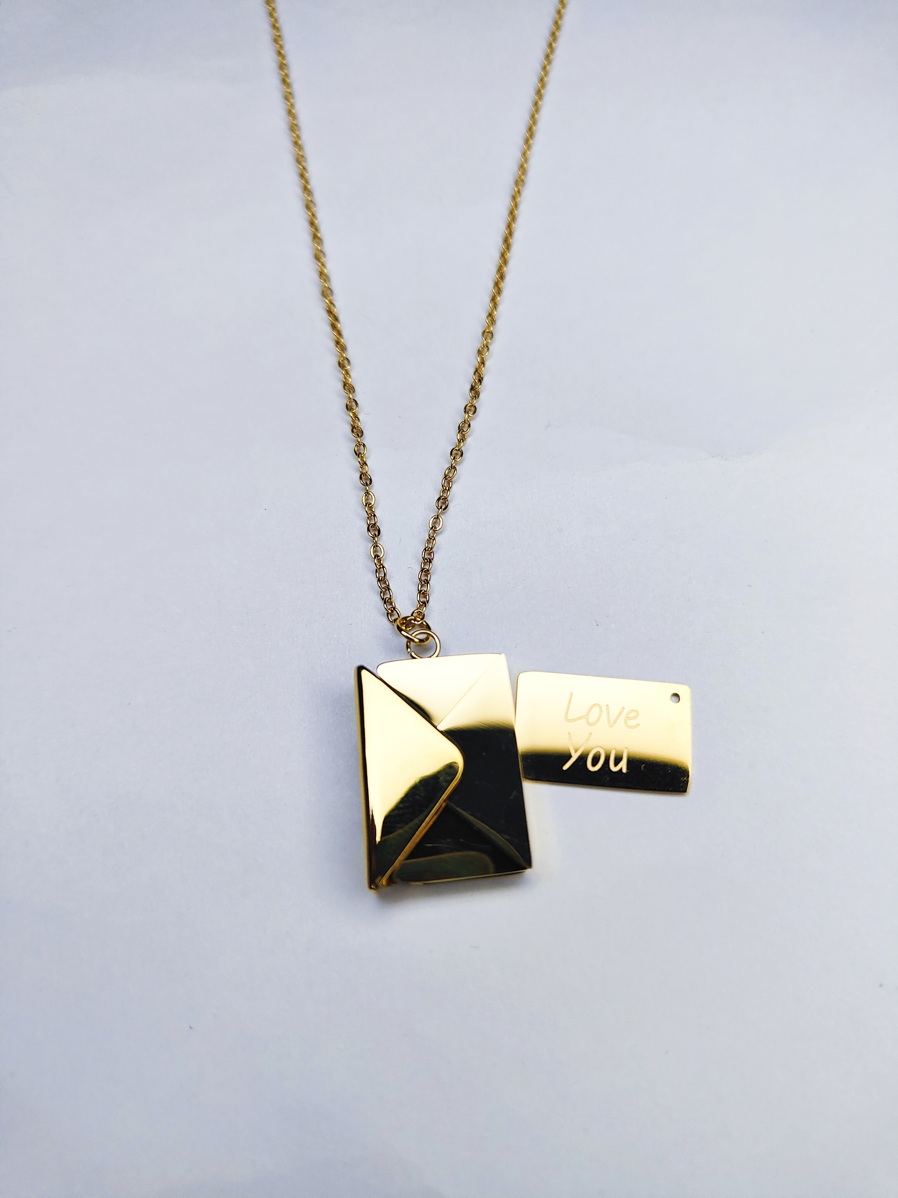 Gold Envelope Pendant Necklace with I Love You Message 