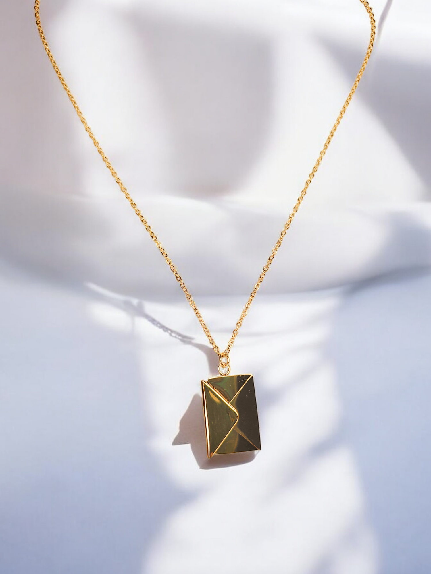 Gold Envelope Pendant Necklace with I Love You Message 
